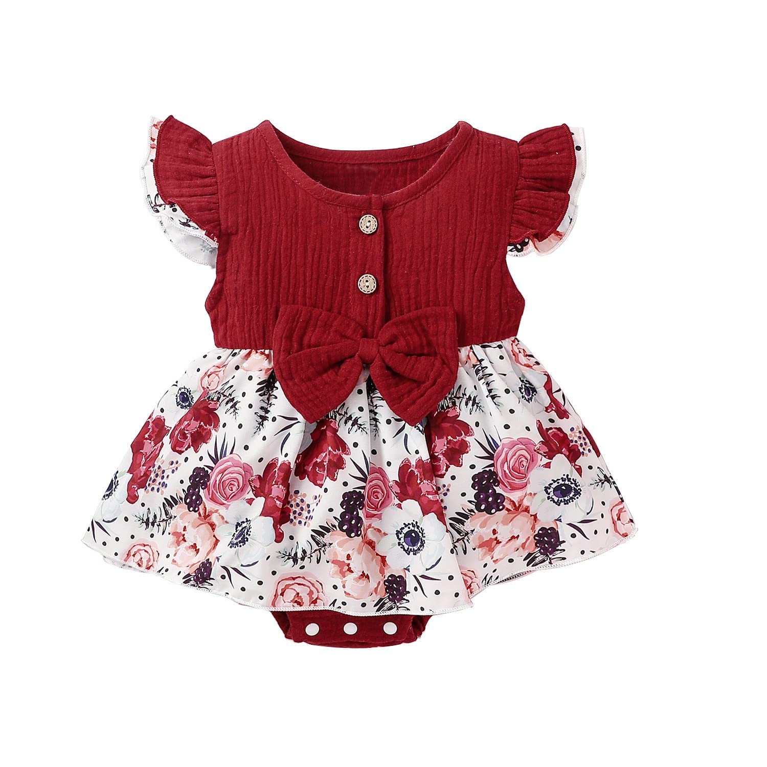 Baby Girls' Floral Bow Romper - Soft Cotton Linen Summer Bodysuit & Dress for Infants | Perfect for Playdates, Beach Outings & Photo Shoots