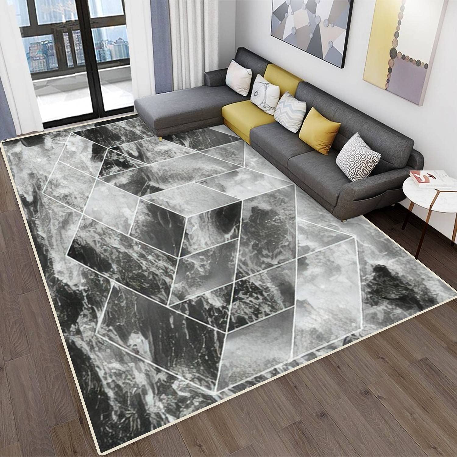 Modern Abstract Geometric Area Rug - Stain Resistant Polygonal Water Wave Design for Living Room, Bedroom, Kitchen & Bathroom - Soft Non-Slip Carpet Mat for Home Decor & Floor Protection