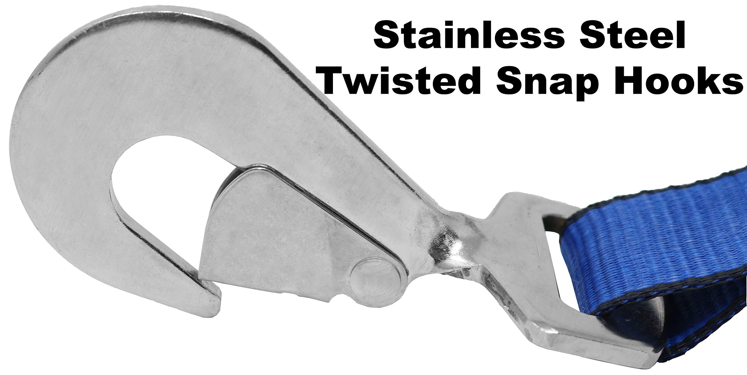 2 Inch x 10 Foot Heavy Duty Stainless Steel Ratchet Strap with Protective Buckle Pad & Twist Snap Hook - Secure Cargo, Motorcycle, ATV, Boat & Outdoor Gear (Blue) - Perfect for Transport, Towing & Storage