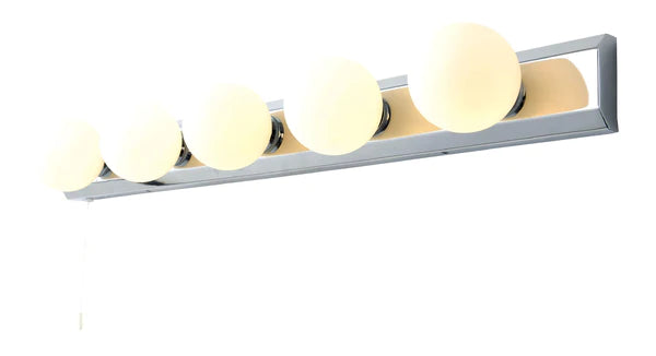 Ara Hollywood 5-Light Chrome Wall Sconce with IP44 Rating - Perfect for Bedroom, Bathroom, and Hallway Lighting