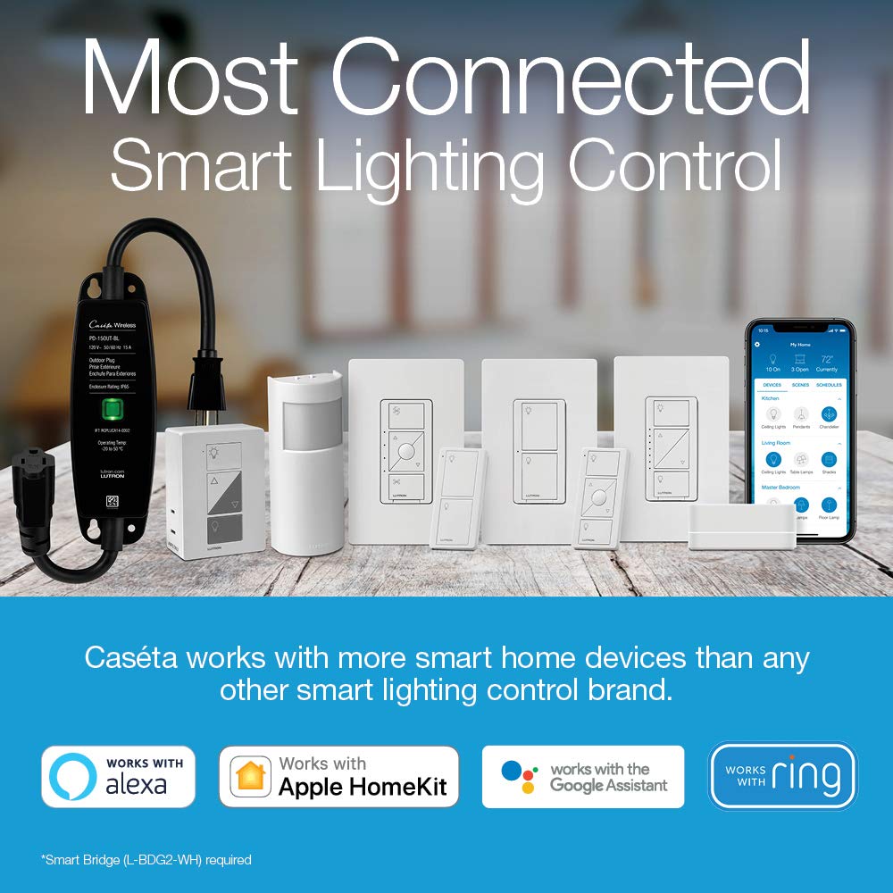 Lutron Caseta Smart Home 6A Switch with Pico Wireless Remote - Works with Alexa, Apple HomeKit & Google Assistant - Control Ceiling Fans, Exhaust Fans, LED Bulbs, Incandescent & Halogen Lights - Perfect for Smart Home Automation & Lighting Control (White)