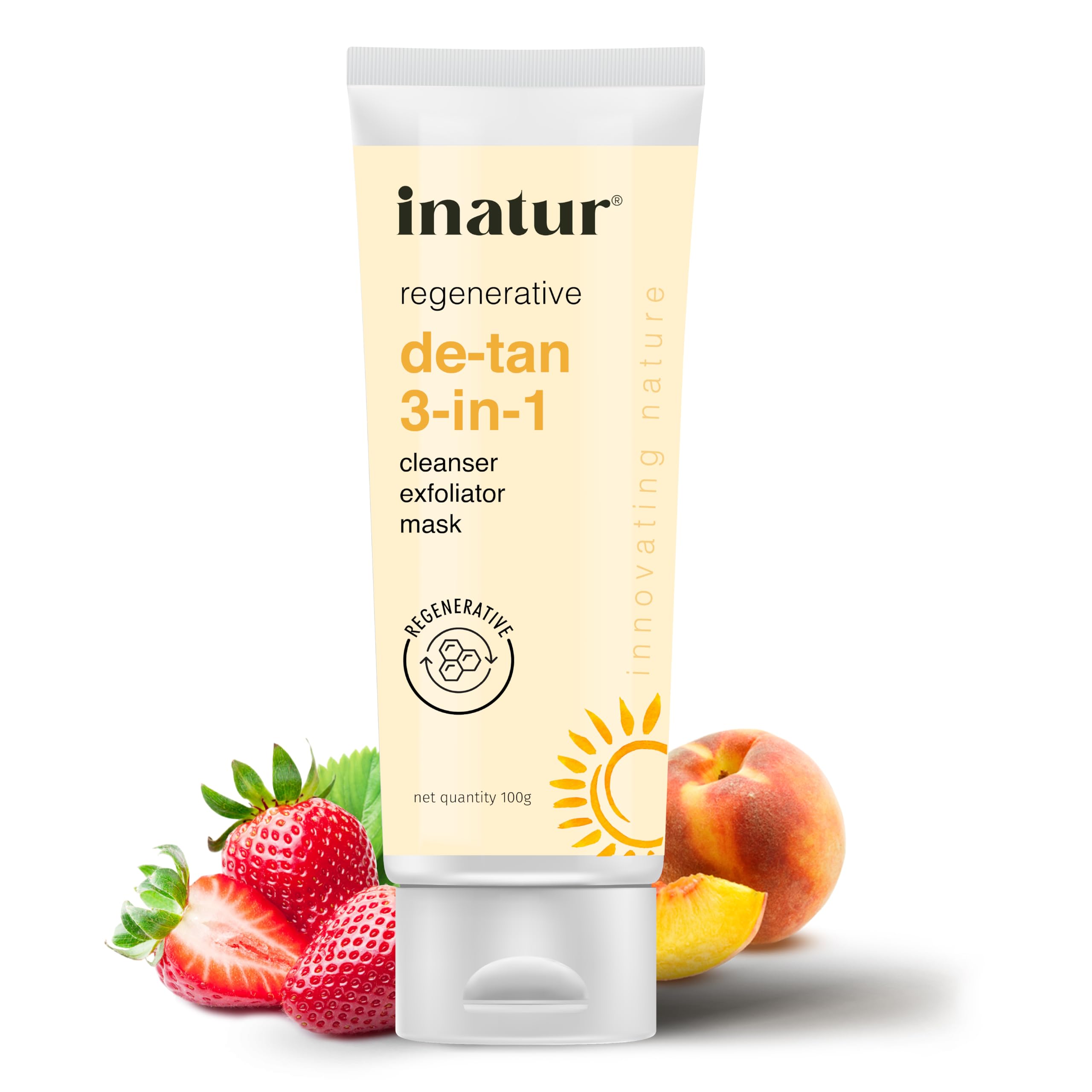 Inatur De-Tan 3-in-1 Face Scrub 100g - Best Exfoliating Face Scrub for Glowing Skin & Dry Skin | Natural Fruit Extract Facial Cleanser & Mask | Removes Dead Cells & Tan | Suitable for All Skin Types | Perfect for Daily Skincare Routine & Post-Sun Care