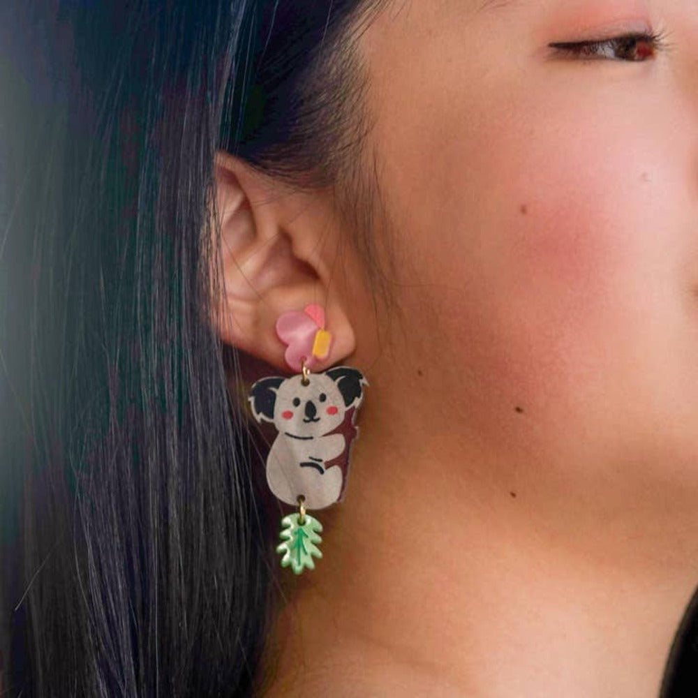 Cute Koala Acrylic Earrings for Women - Bobby the Koala Animal Stud Earrings - Perfect for Casual Wear, Gifts & Animal Lovers