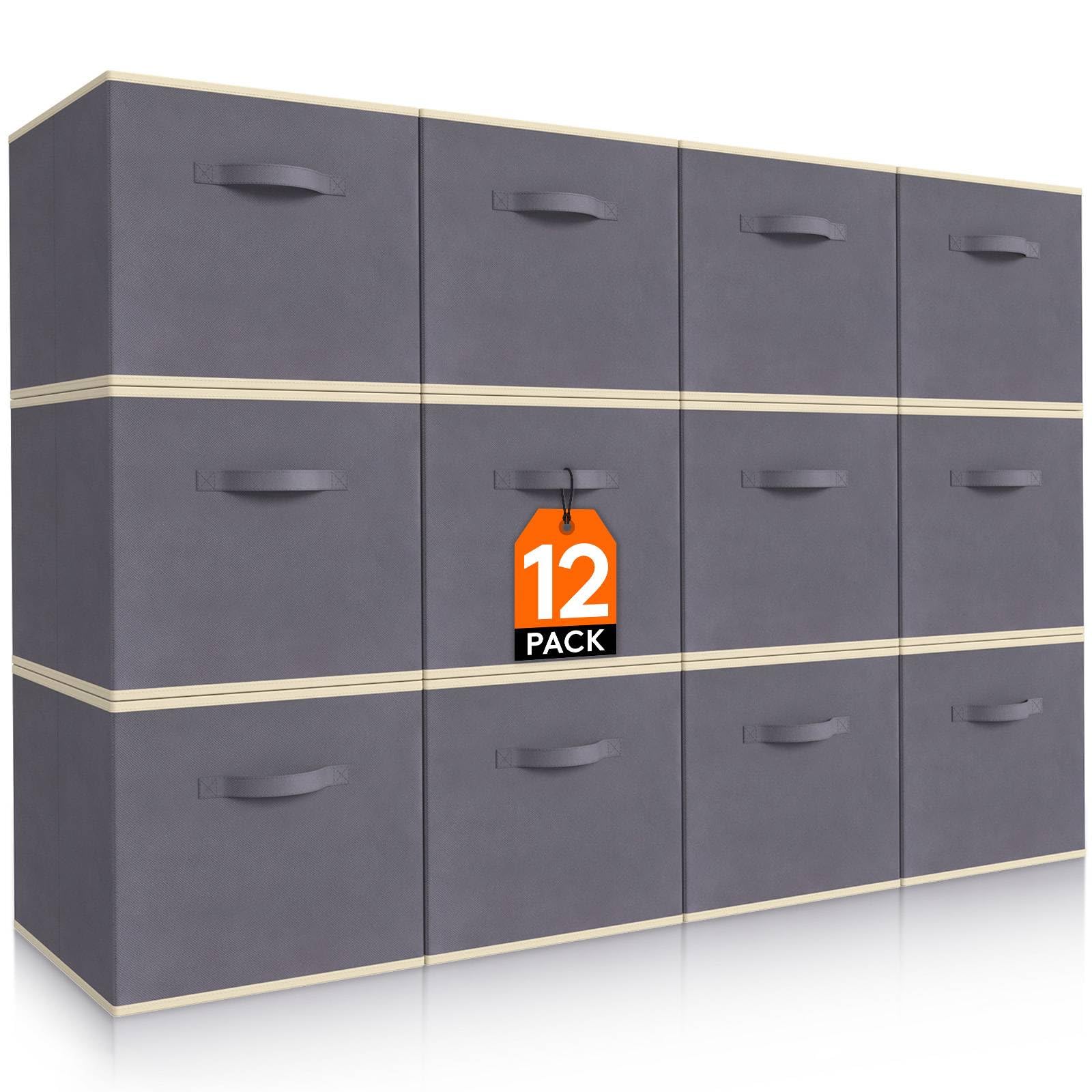Lifewit 12-Pack 11-Inch Foldable Fabric Storage Cubes with Handles - Grey Closet & Shelf Organizers for Home, Bedroom, Kids Room & Office Organization