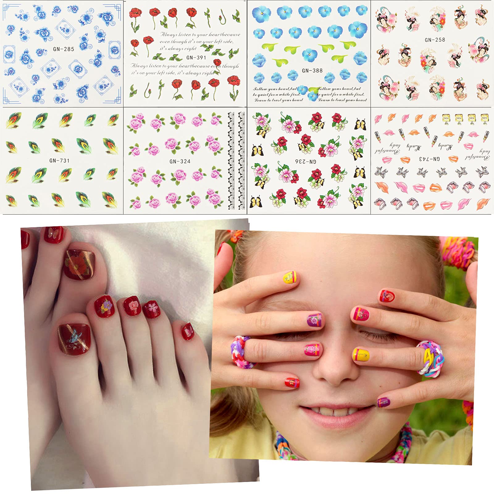 48 Sheets Floral Water Transfer Nail Art Stickers - DIY Nail Decals for Girls with Scissors & Tweezers - Perfect for Home Manicures, Parties & Gifts