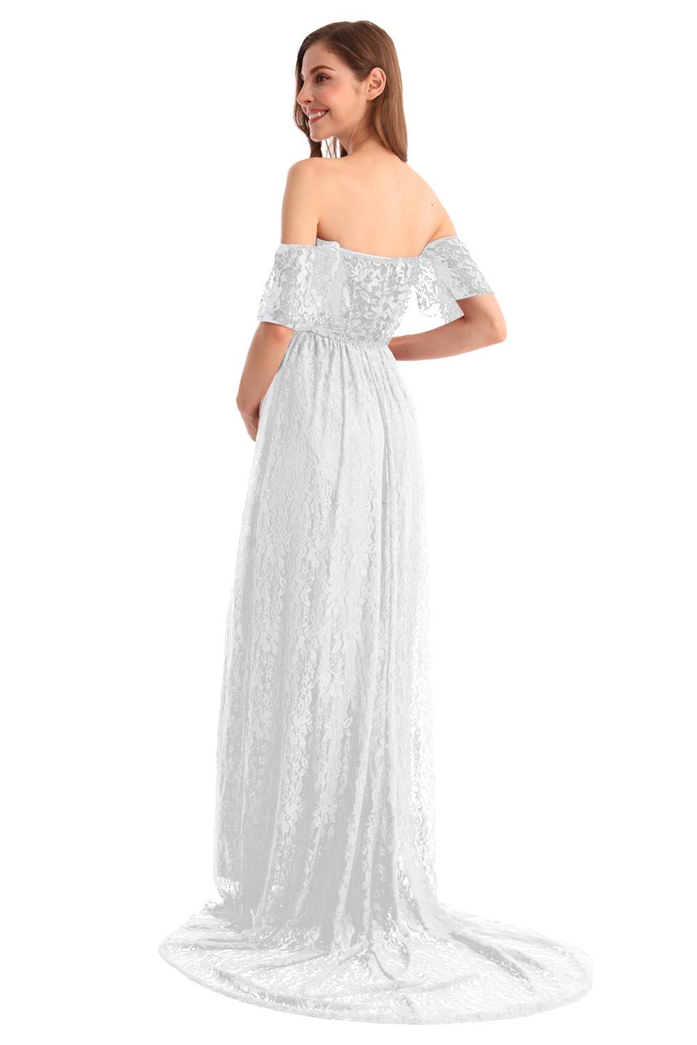 HIHCBF Women's Bohemian Lace Maternity Wedding Dress - Off-Shoulder Ruffle Sleeves for Baby Shower, Pregnancy Photo Shoot & Beach Maternity Gown - Perfect for Maternity Photoshoots, Beach Weddings & Special Occasions