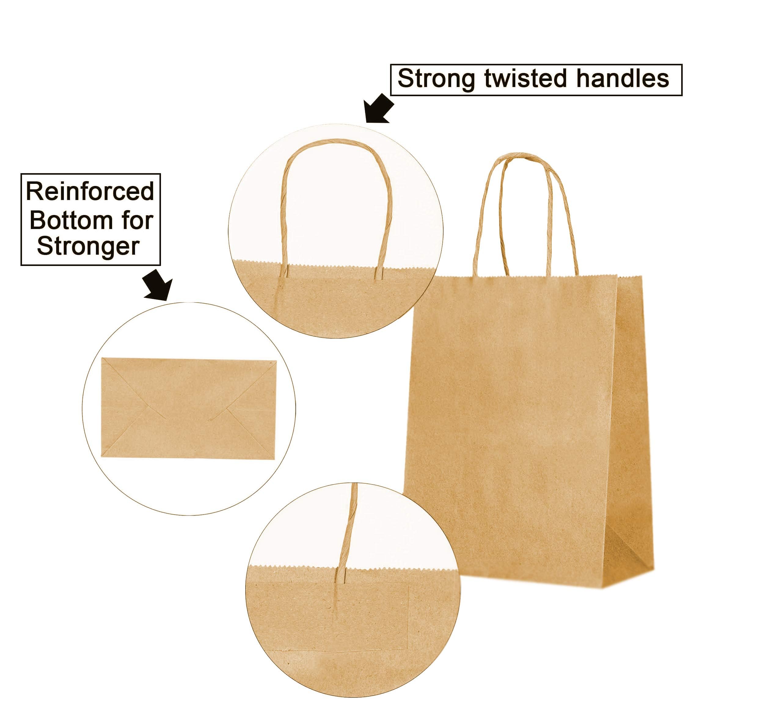Eco-Friendly Brown Kraft Paper Bags with Handles - Bulk Pack of 300 (8x4.5x10.5 Inches) - Perfect for Retail Shopping, Gift Packaging, Party Favors, Wedding Decor & Craft Projects - Recyclable & Sustainable Business Merchandise Bags