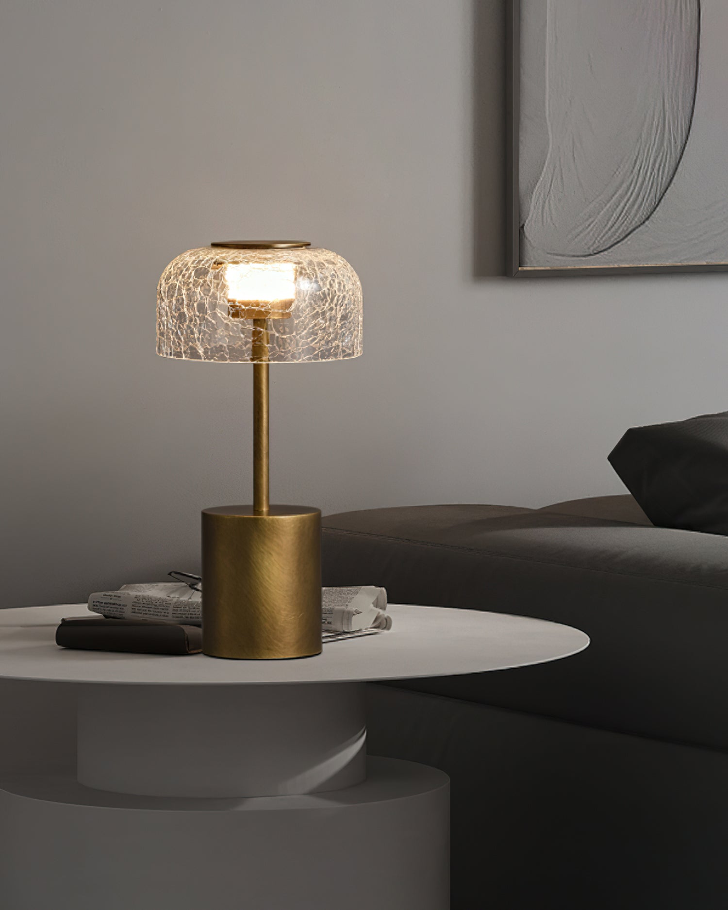 Rechargeable Crackle Glass Table Lamp with Built-in Battery - Perfect for Bedroom Nightstand, Living Room, and Office Desk Lighting
