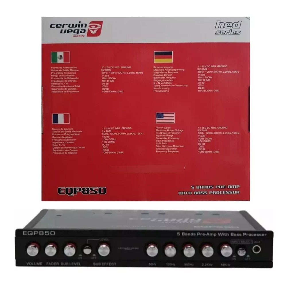 Cerwin Vega EQP850 5-Band Graphic Equalizer with Bass Processor - Perfect for Home Audio, Car Audio & DJ Setups