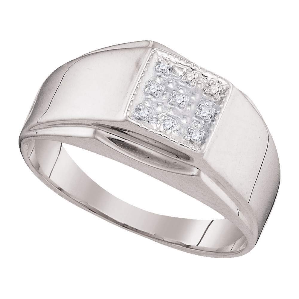 Jewels By Lux Sterling Silver Men's Round Diamond Square Cluster Wedding Band Ring - 0.03 CTTW, Size 10 - Perfect for Engagement, Anniversary & Special Occasion Gifts