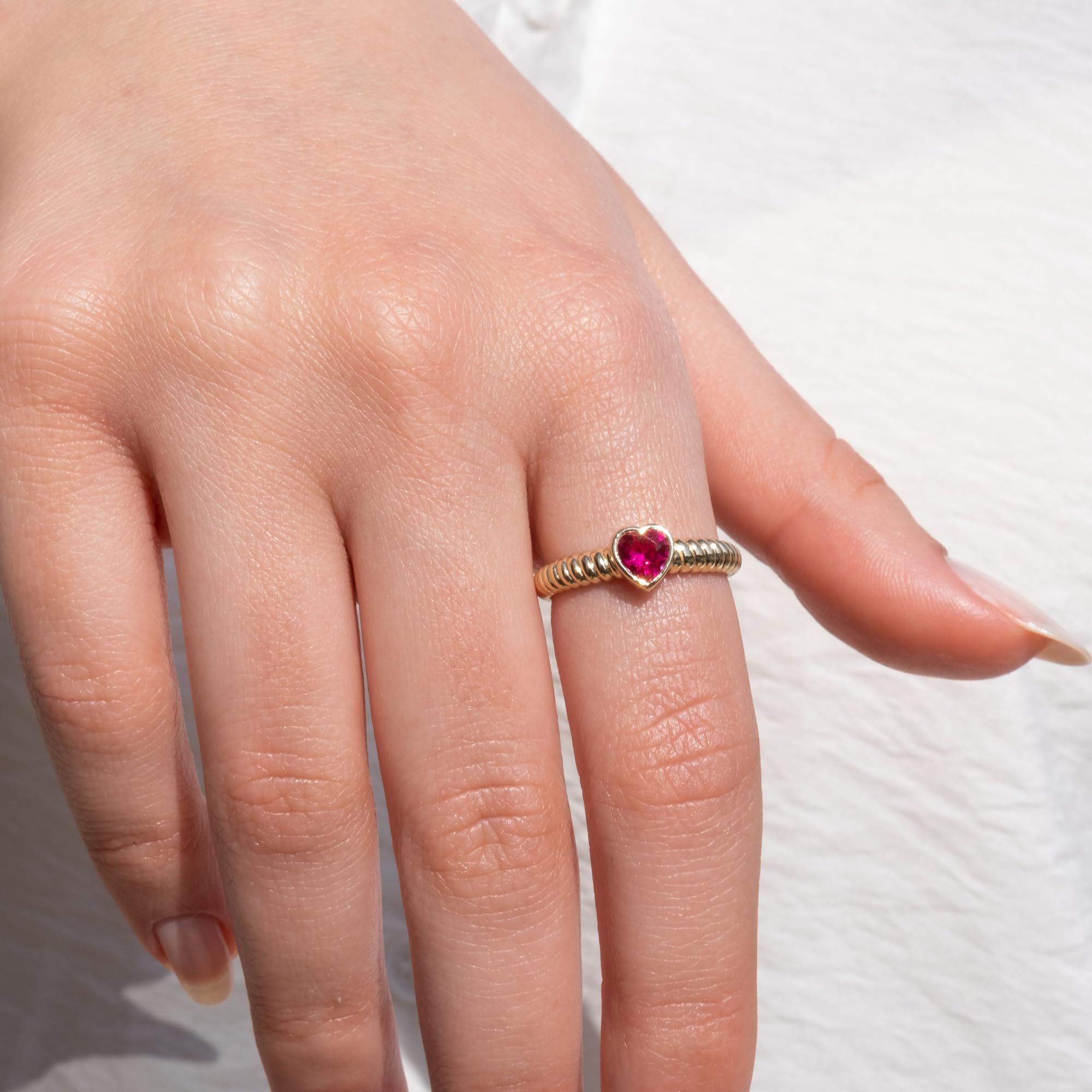 14K Solid Gold Heart Shaped Natural Ruby Ring for Women - Dainty Minimalist Beveled Red Ruby Jewelry - Perfect for Valentine's Day, Anniversary & Romantic Gifts