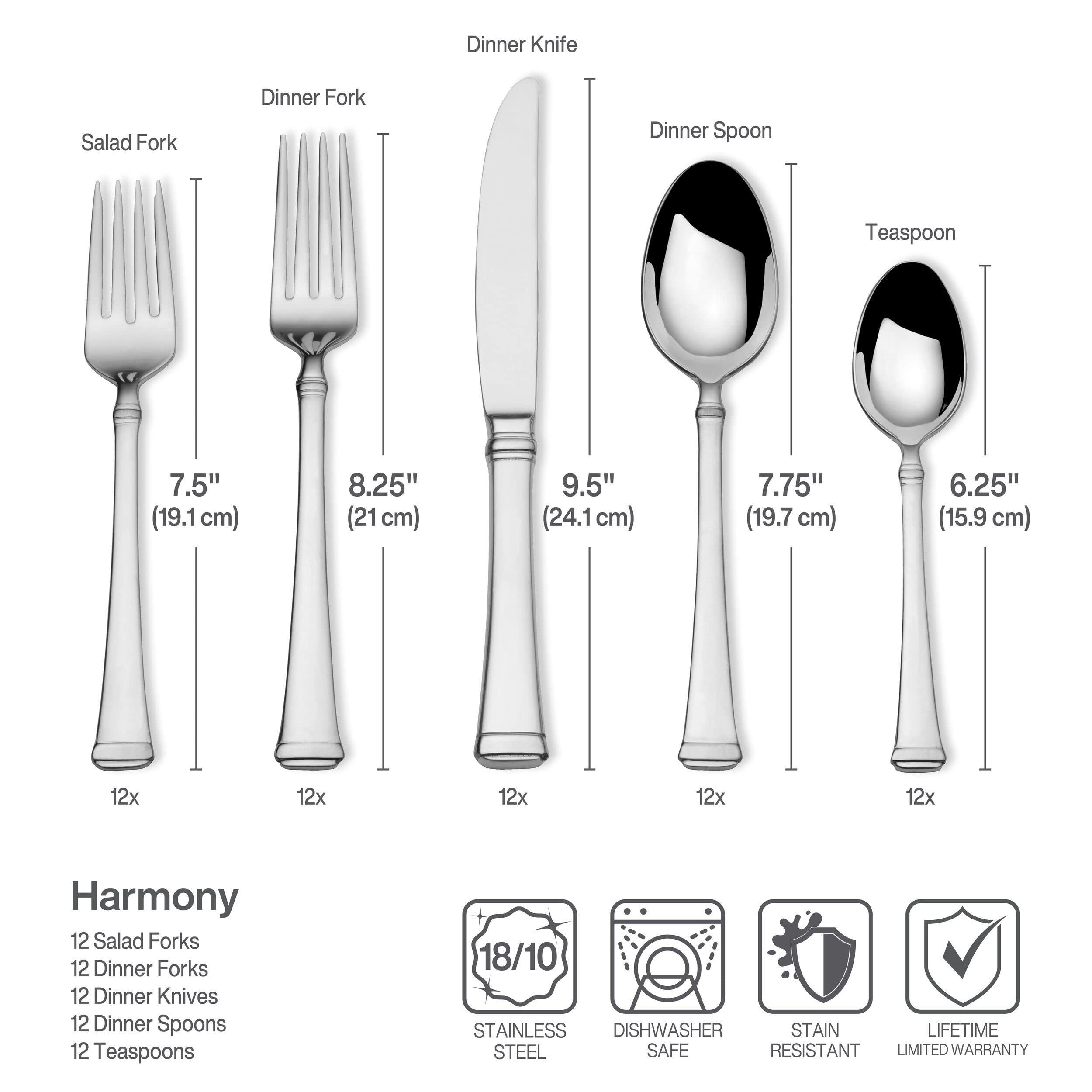 Premium Mikasa Harmony 65-Piece 18/10 Stainless Steel Flatware Set for 12 - Elegant Silverware with Serving Utensils for Fine Dining, Weddings & Holiday Entertaining