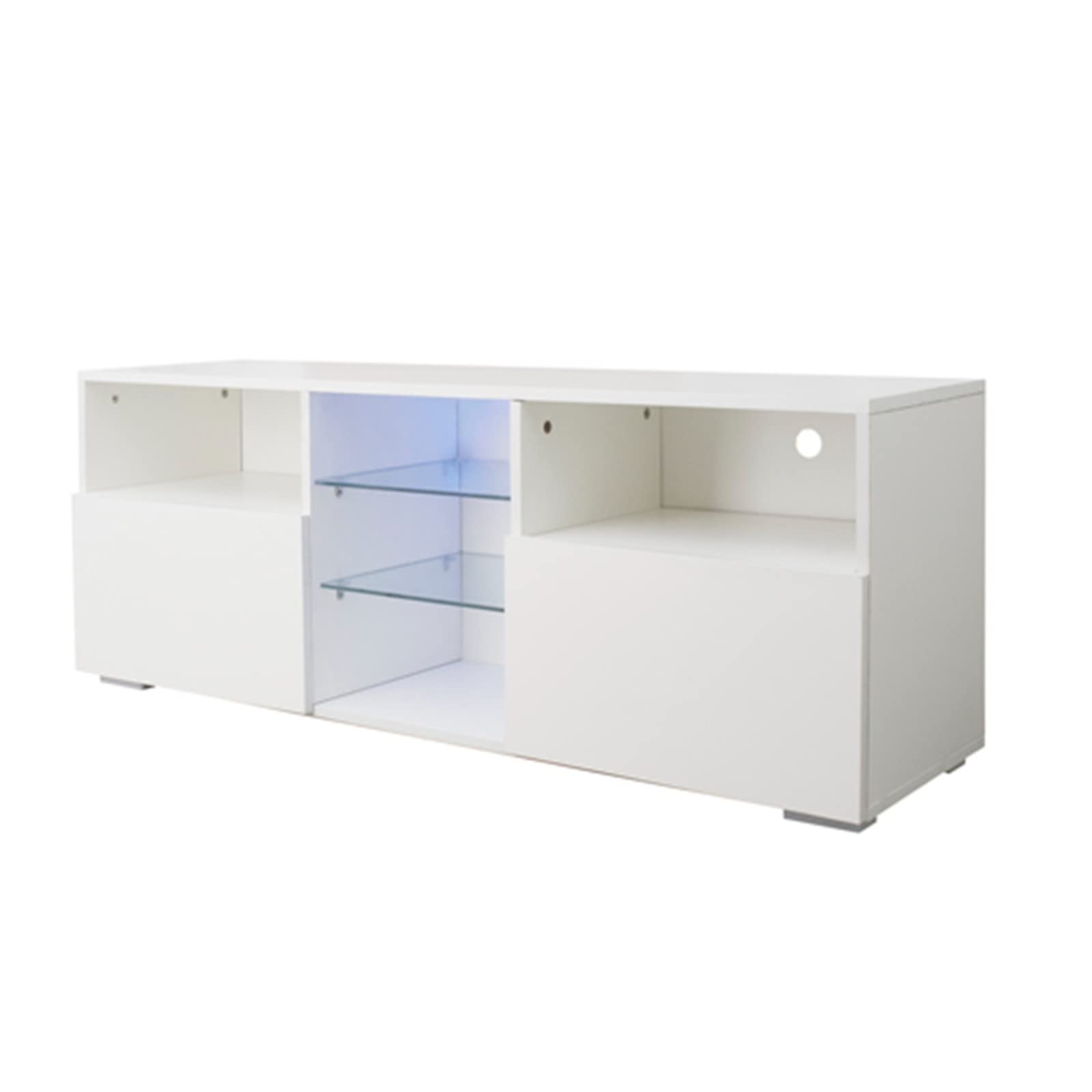 Modern High-Gloss LED TV Stand Entertainment Center - White MDF Media Console with Storage for Living Room, Bedroom & Home Theater Setup