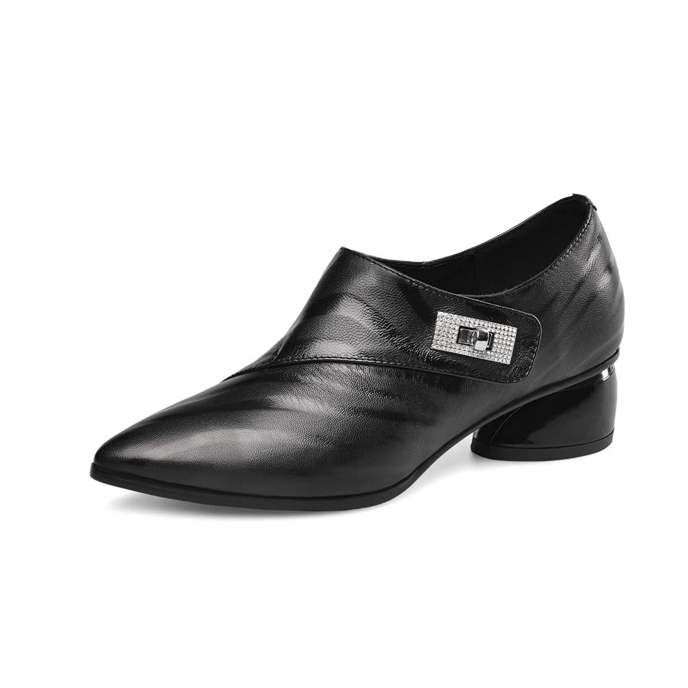TinaCus Women's Genuine Leather Pointed Toe Buckle Chunky Heel Pumps - Handmade Casual Shoes for Women | Perfect for Office, Party & Everyday Wear