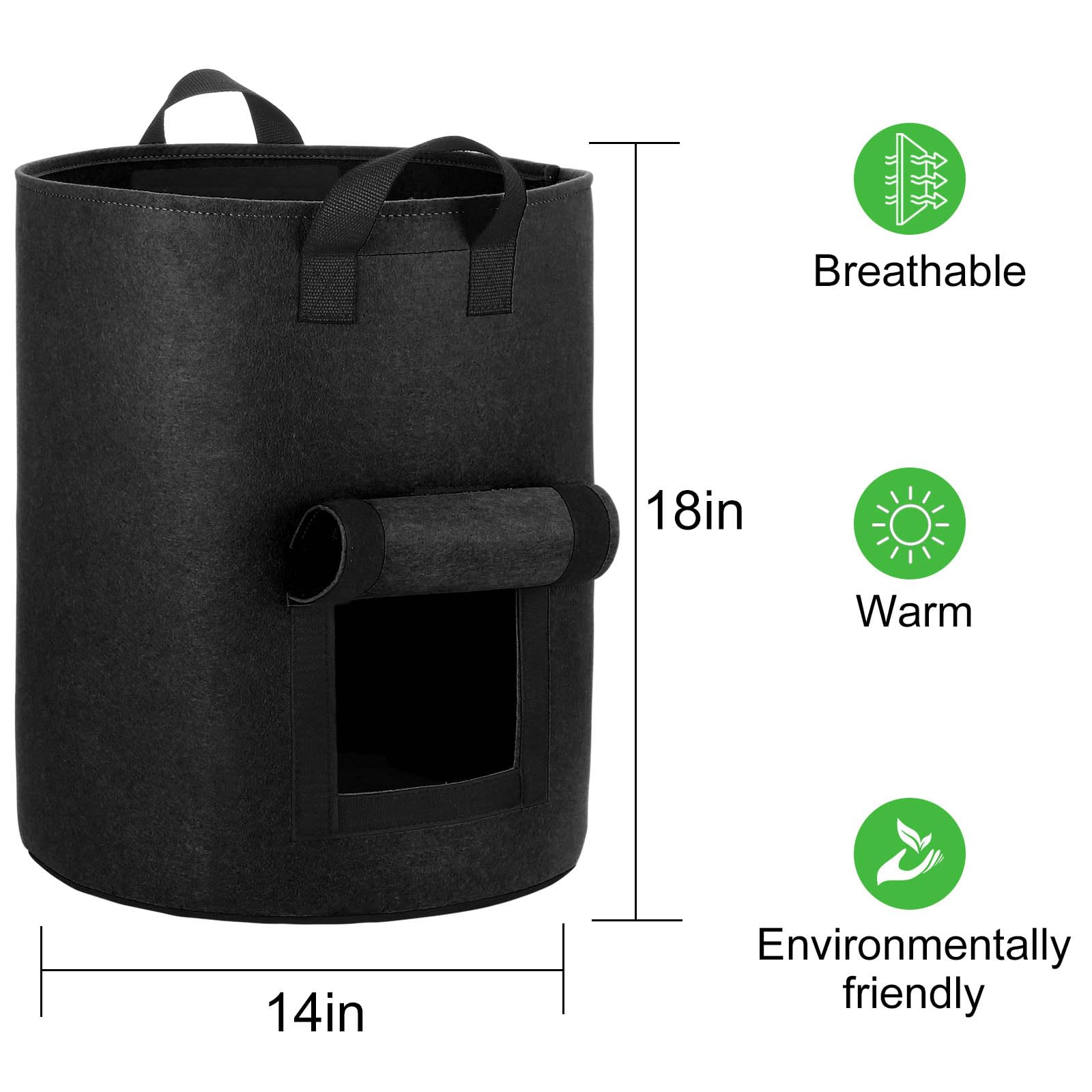 4-Pack 10 Gallon Potato Grow Bags with Viewing Window - Heavy Duty Aeration Fabric Plant Pots with Handles for Gardening, Vegetables & Root Crops (Black) - Perfect for Patio, Balcony & Indoor Planting