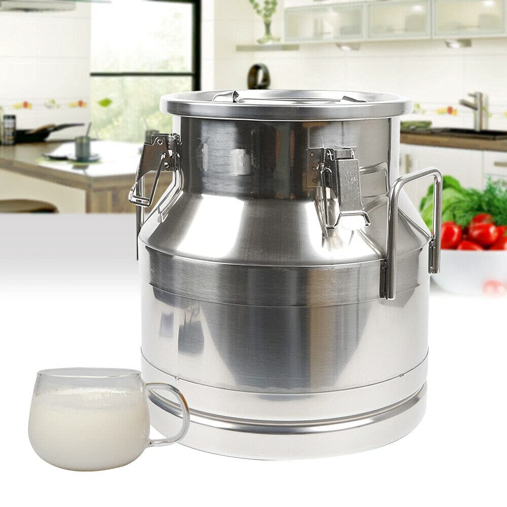 OUKANING 12L Gallon Stainless Steel Milk Can with Lid - Rust-Proof Wine Pail, Oil Barrel & Multipurpose Jug with Silicone Seal - Perfect for Farmhouse Milk Storage, Home Brewing & Kitchen Use