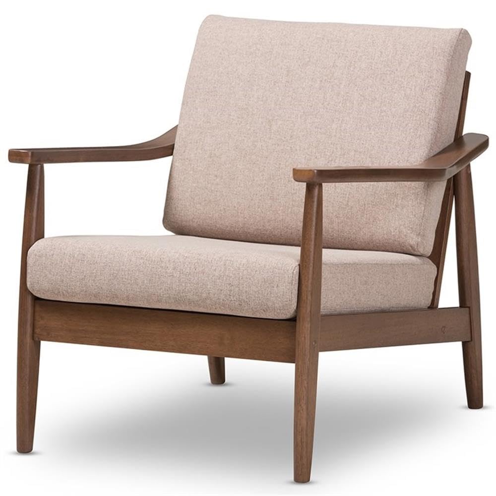 BOWERY HILL Modern Accent Arm Chair - Light Brown Upholstery with Walnut Brown Wooden Legs - Perfect for Living Room, Bedroom or Office Decor