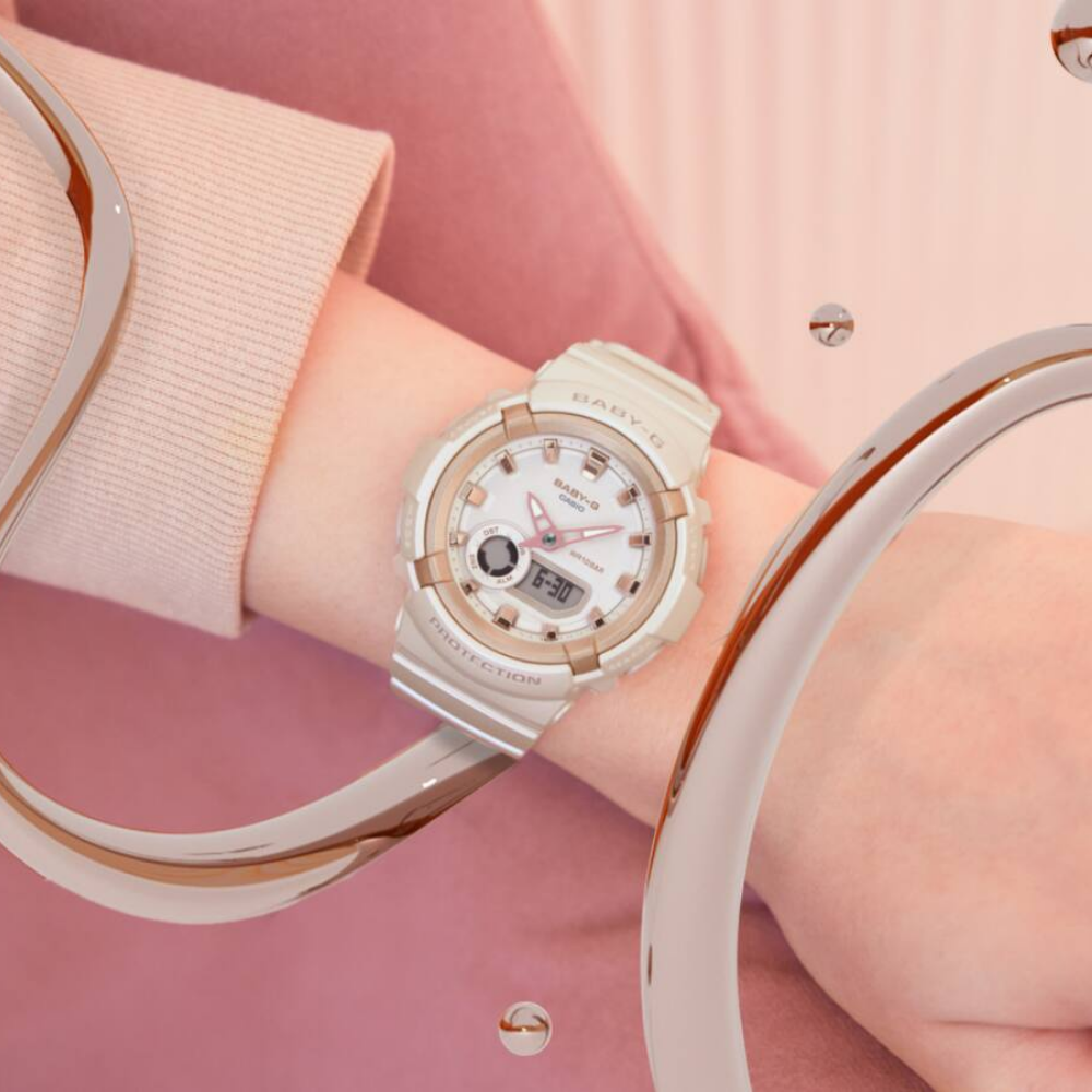 Casio Baby-G BGA-280BA-4ADR Women's Sports Watch - Beige & Pink Resin Band, Shock Resistant, 200M Waterproof - Perfect for Swimming, Running & Outdoor Activities
