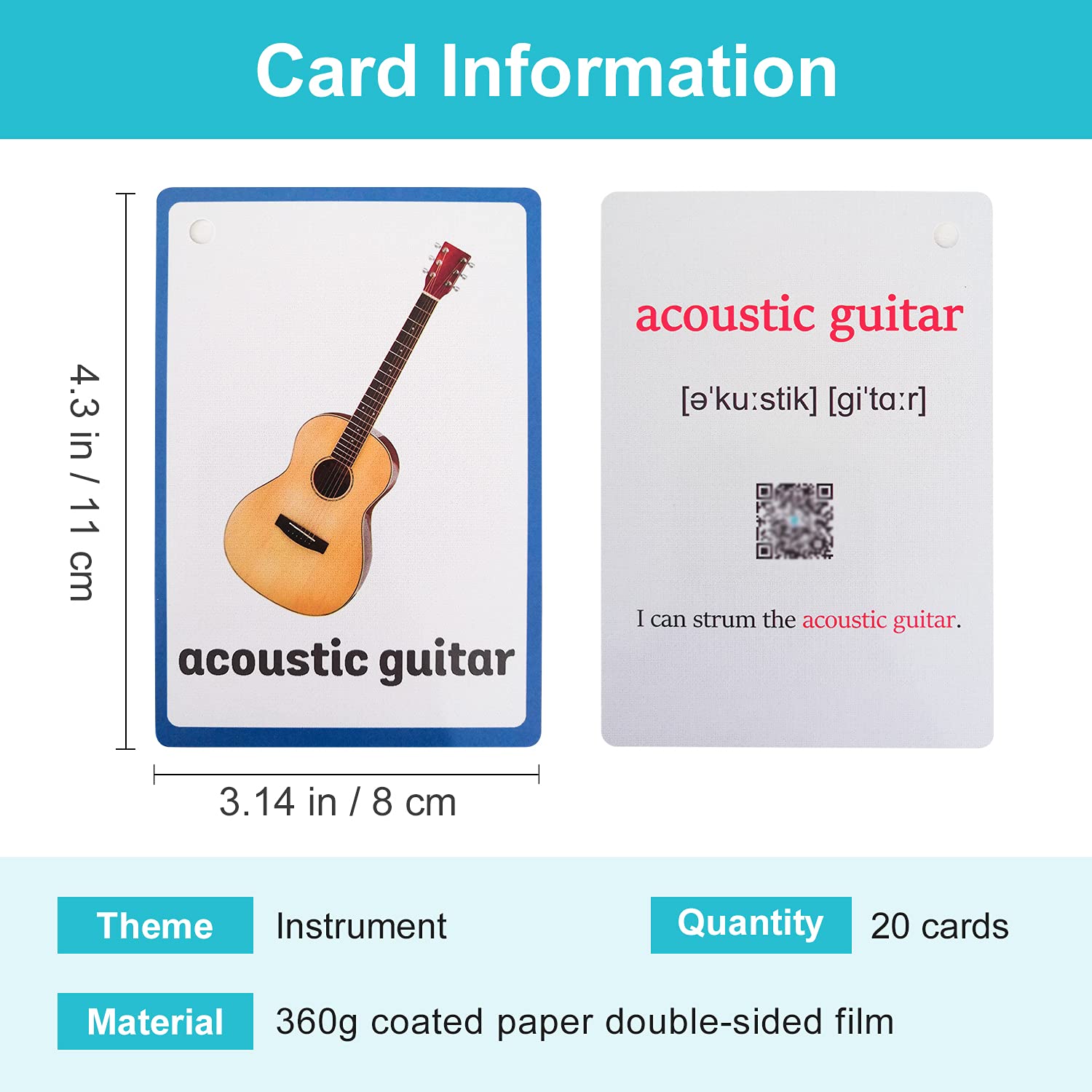 Lilias Musical Instrument Flash Cards for Toddlers - 20-Piece Preschool Learning Toys Set (4.3