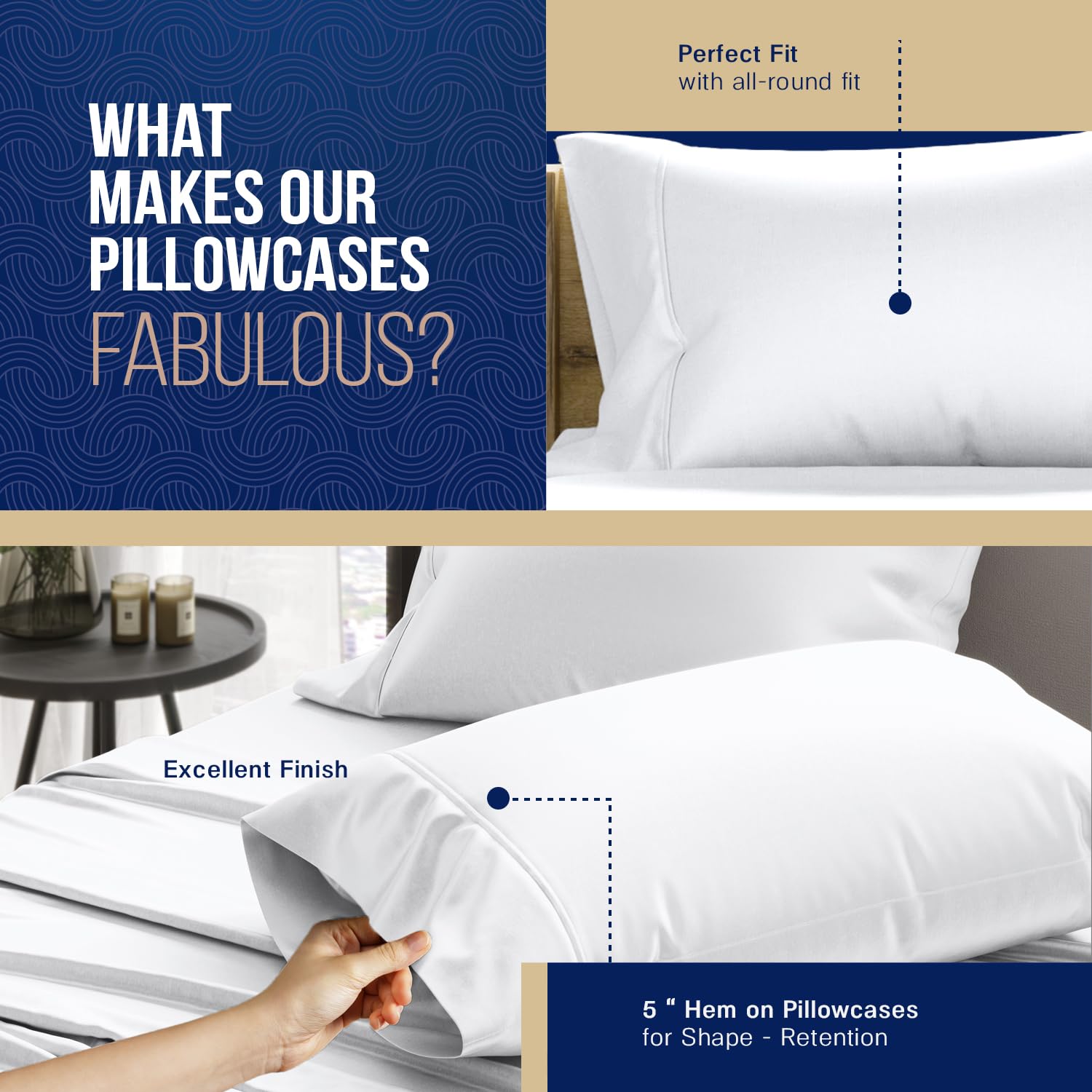 Premium 100% Egyptian Cotton Pillowcases Set of 2 - 1000 Thread Count, Breathable & Cooling, Standard/Queen Size - Dark Grey Luxury Bedding for Hot Sleepers & Allergy Relief - Perfect for Master Bedrooms, Guest Rooms & Hotels