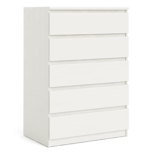 Pemberly Row Modern 5-Drawer Dresser - White Woodgrain Finish for Bedroom Storage & Organization