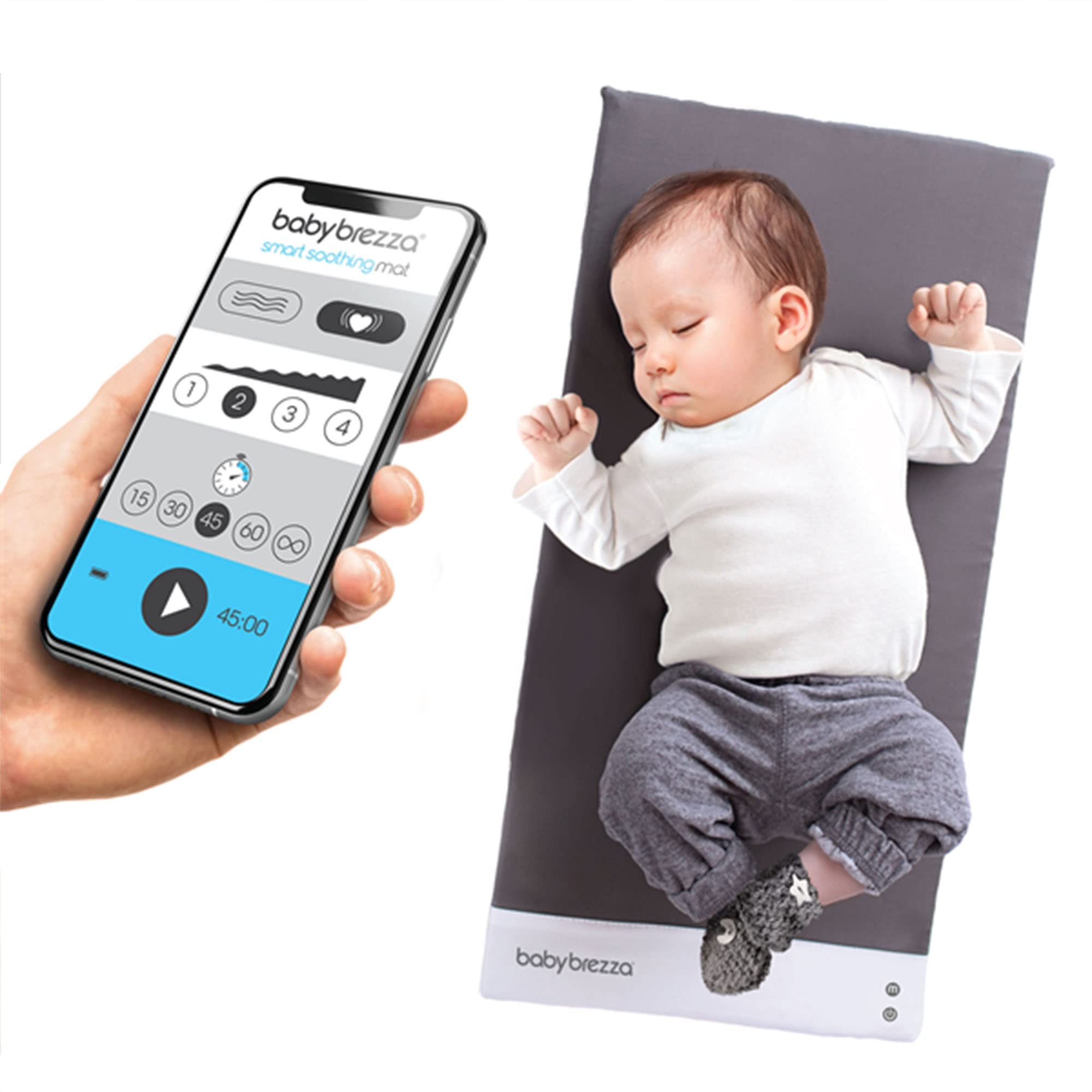 Baby Brezza Smart Soothing Mat - Vibrating Baby Mat with Calming Sounds & Gentle Vibrations for Newborns 0-12 Months, Grey - Perfect for Nursery, Bedtime & Soothing Fussy Babies to Sleep