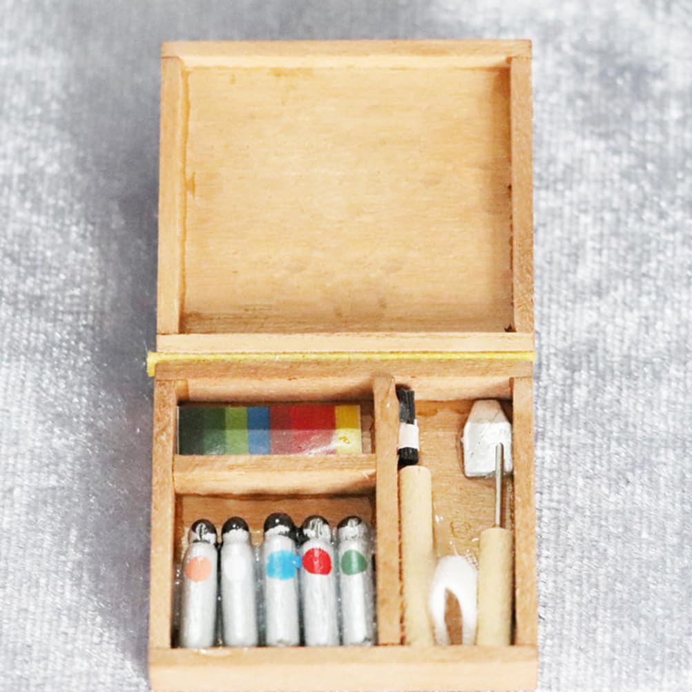 Jojofuny 1:12 Scale Dollhouse Painting Tool Set - Wooden Easel & Miniature Furniture for Balcony, Patio Decor - Perfect for DIY Dollhouse Accessories & Model Scenes