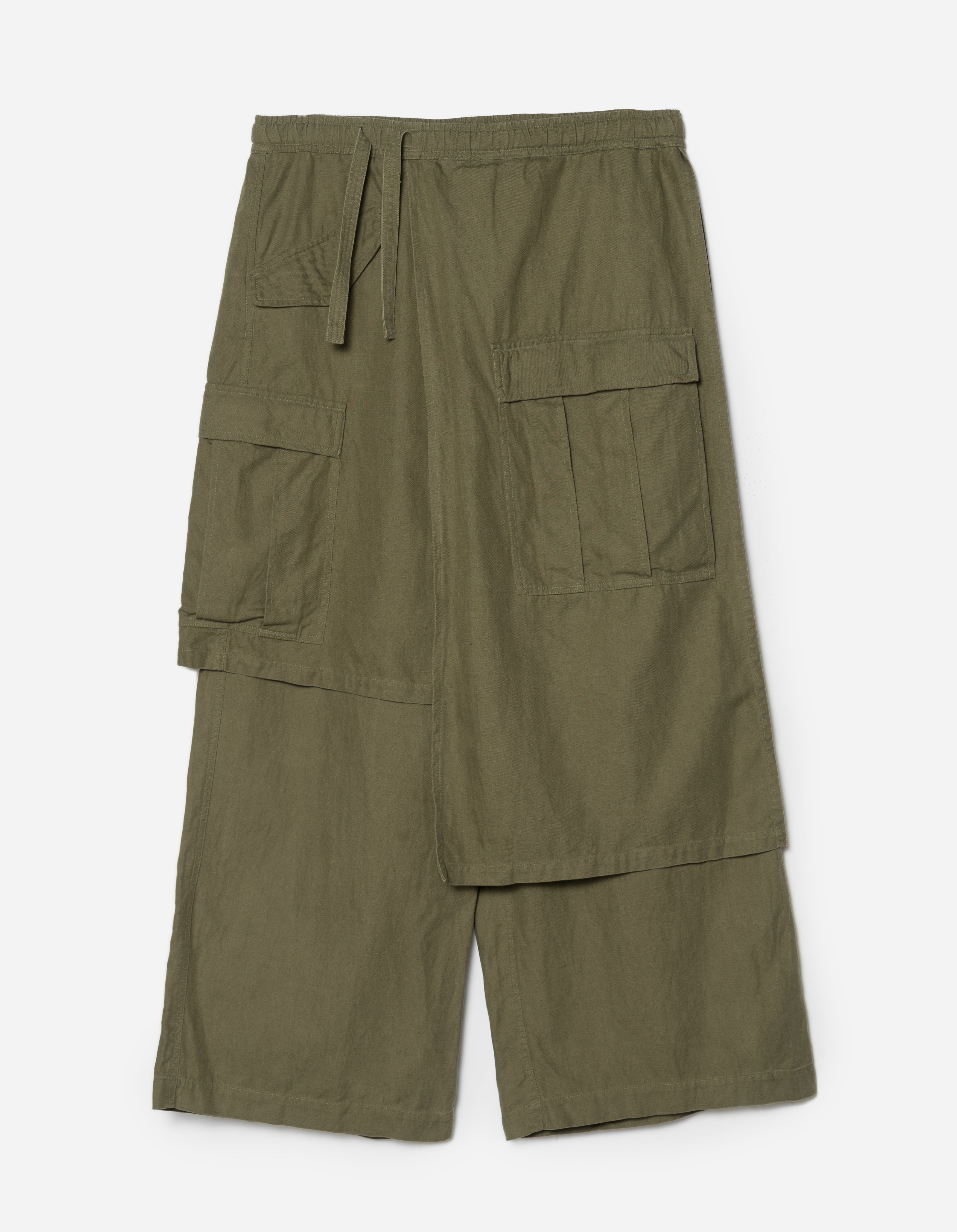 4588 Asym Cargo Hakama Pants - Olive OG 107F Military Style Tactical Pants for Outdoor, Hiking & Streetwear Fashion