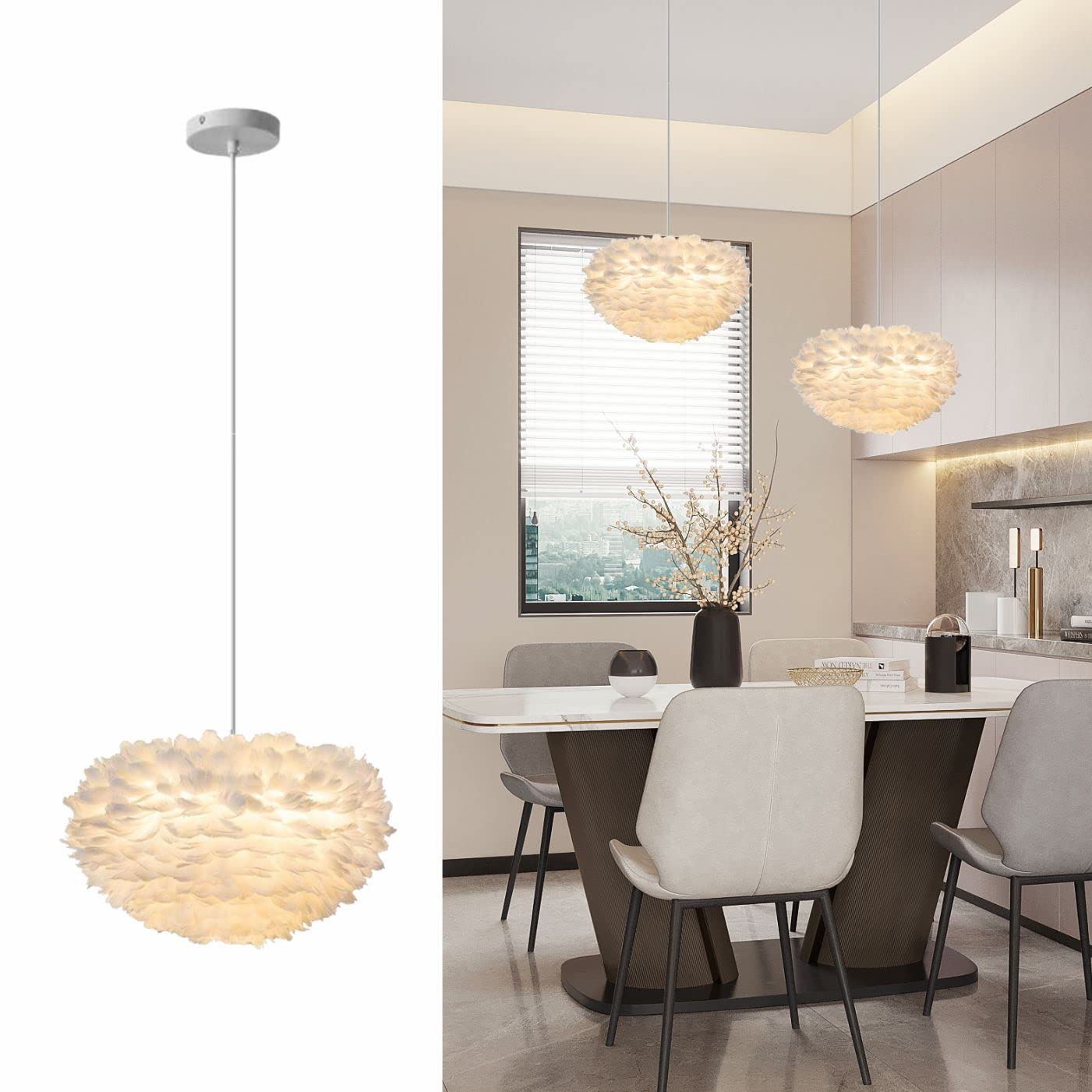 Modern White Feather Pendant Light - 15.7