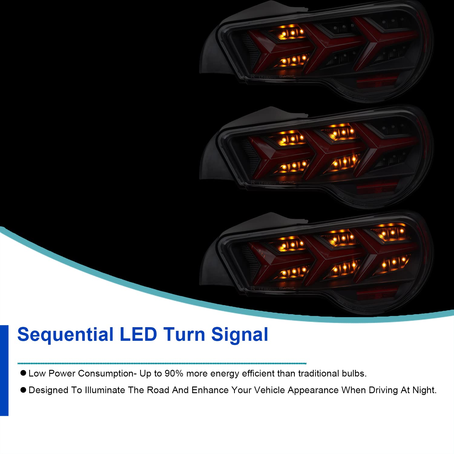 Spec-D Tuning Black LED Tail Lights with Sequential Turn Signals - Compatible with 2013-2016 Scion FR-S & Subaru BRZ - Left & Right Pair Assembly - Upgrade Your Car's Rear Lighting for Enhanced Style and Safety