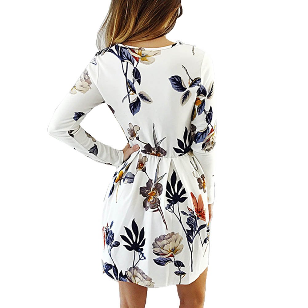 Floral Maternity Dress for Women - Long Sleeve Bodycon Swing Pleated Knee Length Dress for Pregnancy - Perfect for Baby Showers, Maternity Photos & Casual Outings