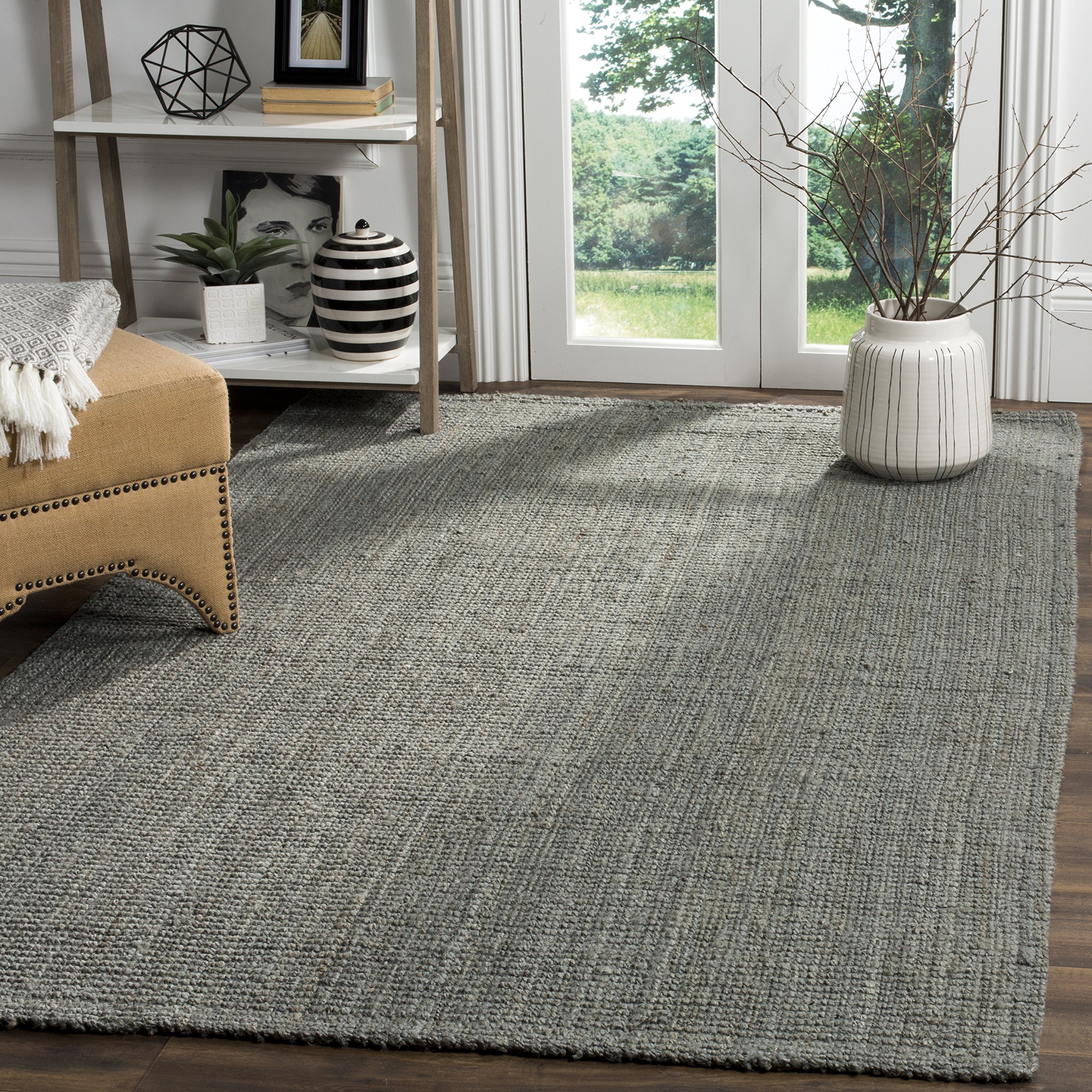 SAFAVIEH Handmade Jute Area Rug 5' x 8' - Natural Fiber Farmhouse Rug in Green & Grey (NF730B) | Durable & Stylish for High Traffic Living Room, Bedroom, Dining Room & Home Office Decor
