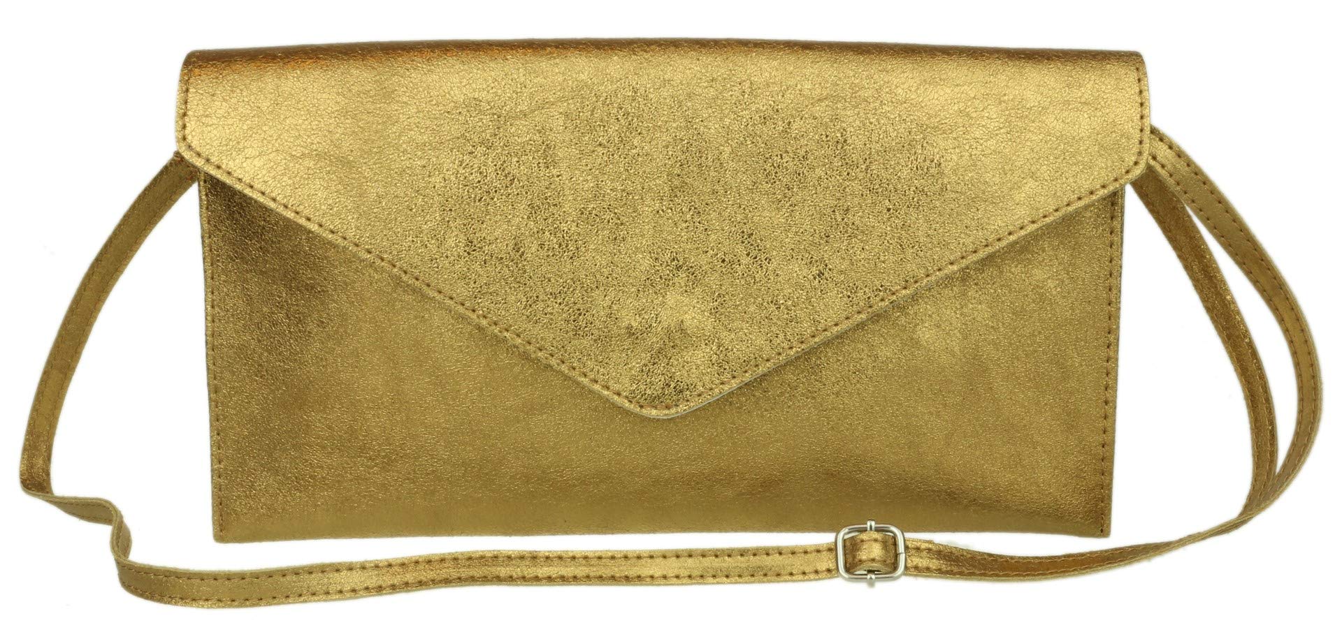 Stylish Women's Italian Leather Metallic Shimmer Envelope Clutch Bag - Elegant Evening Purse for Parties, Weddings & Date Nights