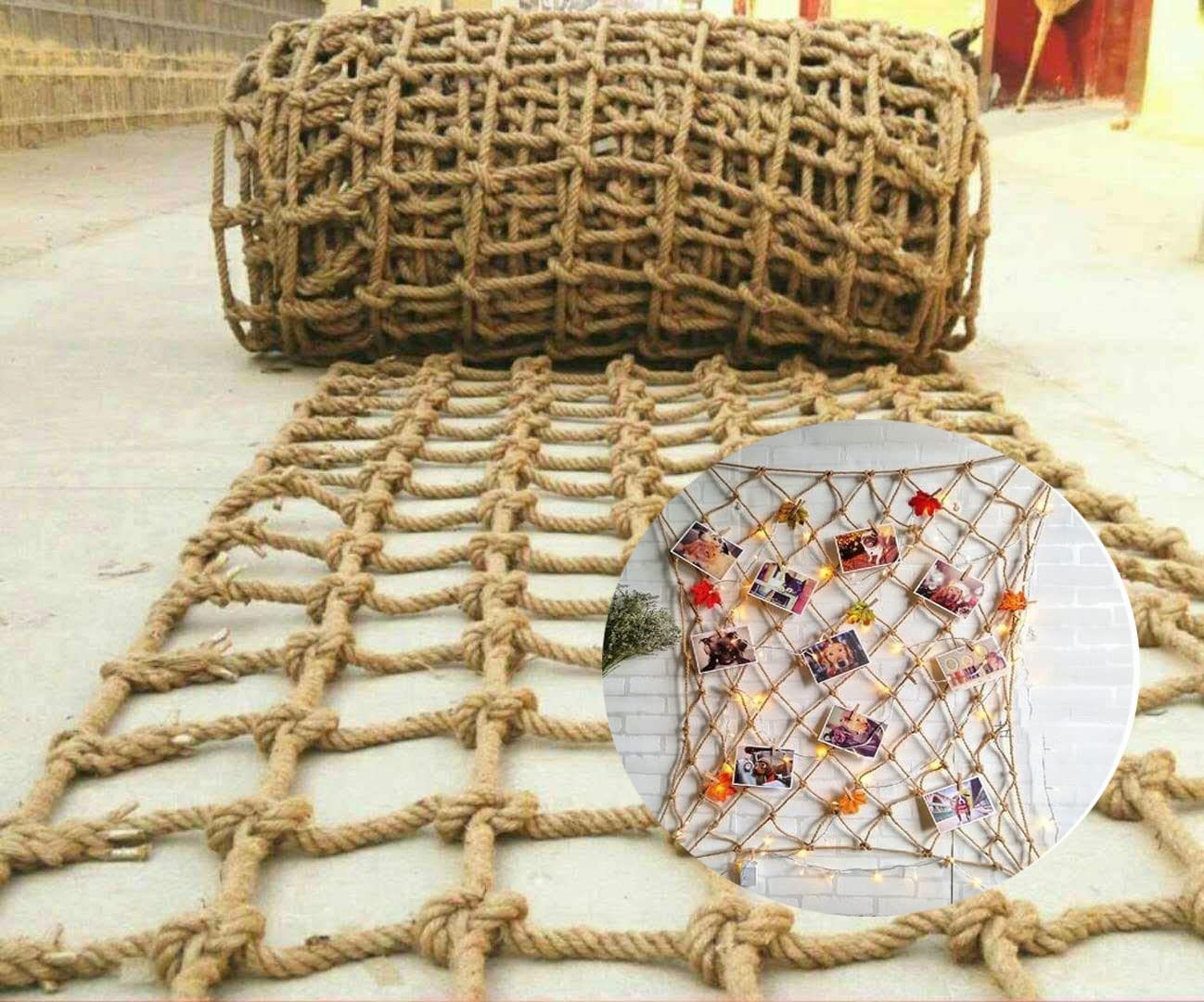 Playground Rope Netting - Heavy Duty Jute Hemp Safety Net for Tree Houses, Climbing, Stairs & Balcony Railings | Outdoor Cargo Net & Hammock Support | Perfect for Kids Play Areas, Backyard Adventures & Deck Safety