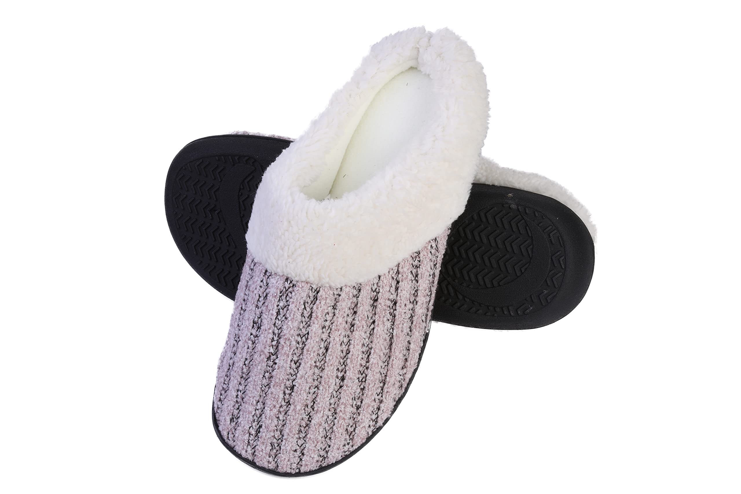 Roxoni Women's Knit Fleece-Lined Cozy Clog House Slippers - Warm Indoor Shoes for Winter Comfort at Home, Bedroom & Lounge