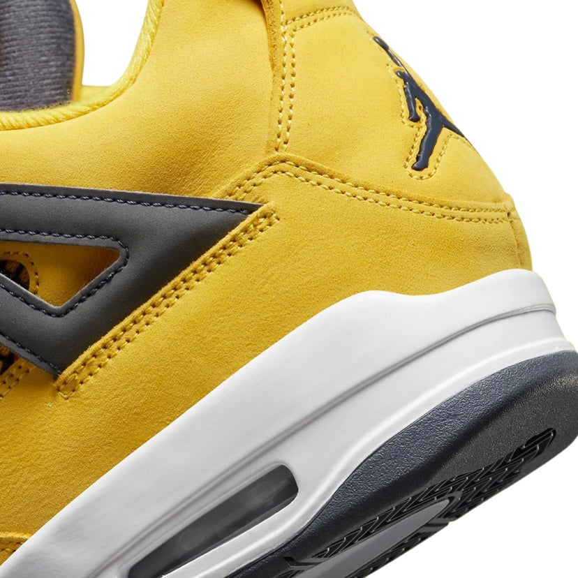 Air Jordan 4 Retro Lightning 2021 Sneakers - Tour Yellow, White, Dark Blue & Grey Colorway | Men's Basketball Shoes for Casual Wear & Street Style