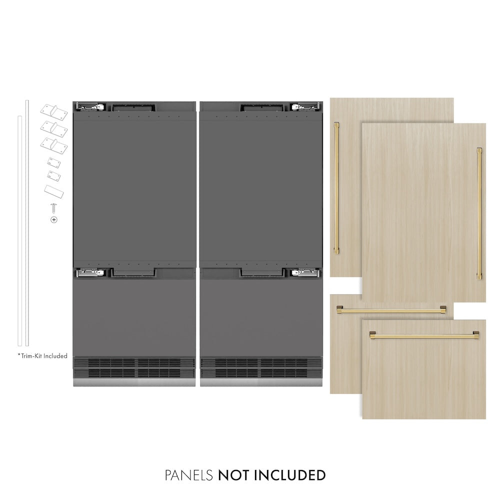 ZLINE Autograph Edition 72-Inch Built-In French Door Refrigerator - 39.6 cu.ft Capacity, Panel Ready, Bottom Freezer, Water & Ice Dispenser, Graphite Gray Interior with Polished Gold Accents (GRBITZ 72 G) - Perfect for Luxury Kitchens and Modern Home Design