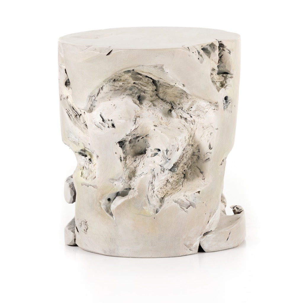 Premium Teak Wood Stool in Ivory Finish - Durable & Stylish Seating for Indoor, Outdoor, Patio & Garden Use