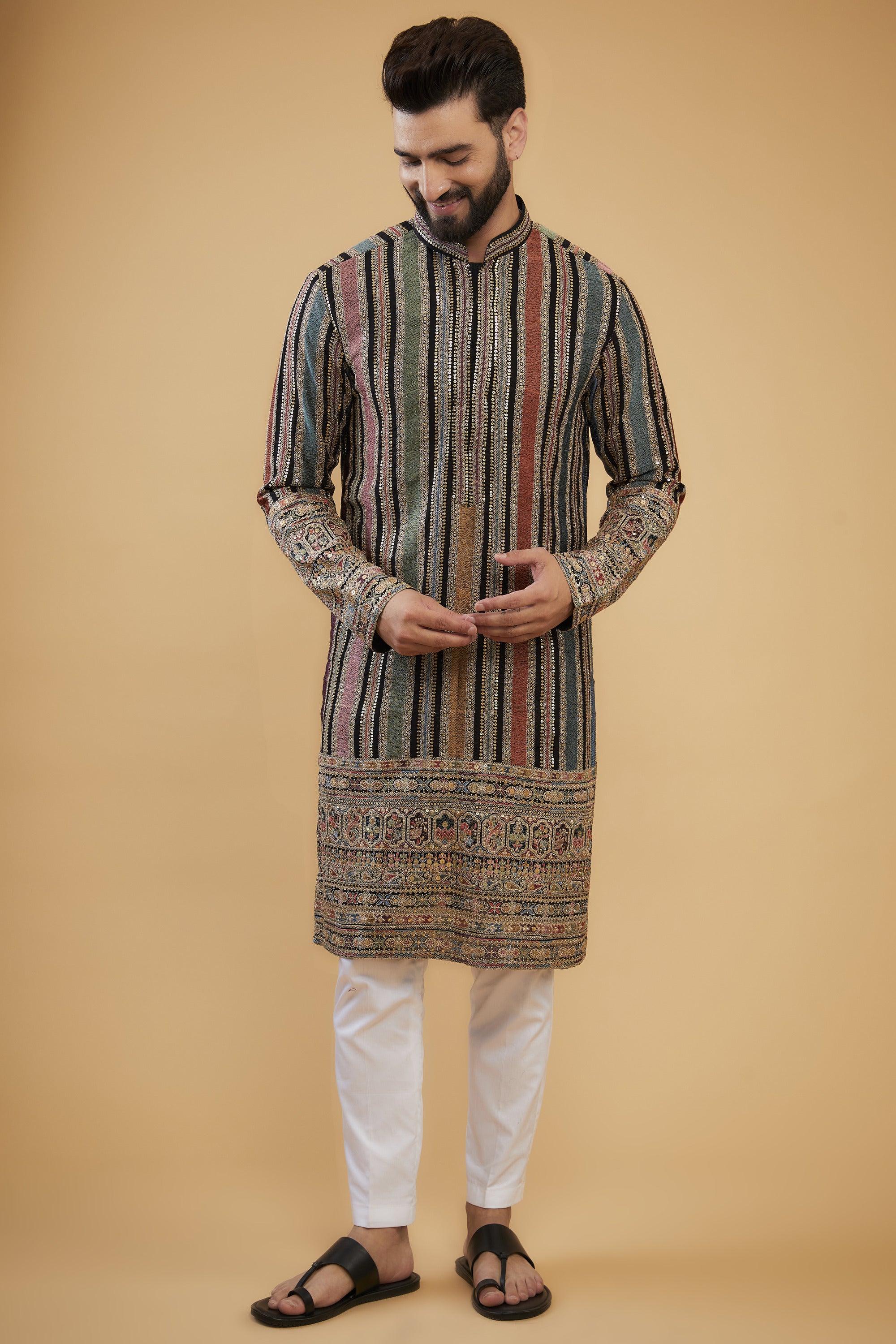 Elegant Multi-Color Heavy Thread Chikankari Kurta with Intricate Sequin & Zari Embroidery - Perfect for Festive Occasions, Weddings & Ethnic Fashion