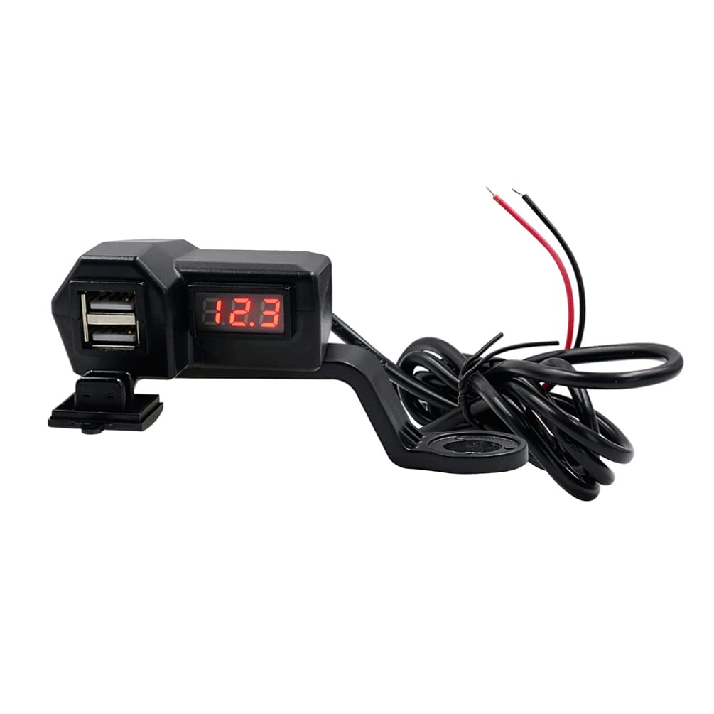 Smart Motorcycle Dual USB Fast Charger with Voltmeter - Universal Phone/Tablet/GPS Charging Kit for Electric Bikes | Perfect for Road Trips, Commuting & Outdoor Adventures