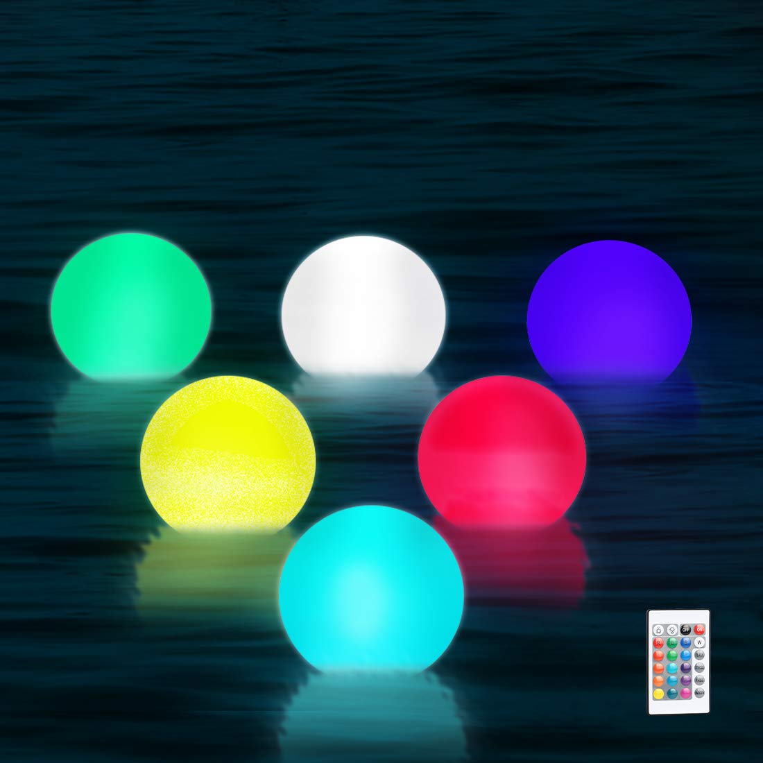 WHATOOK 6-Pack Floating Pool Lights with Remote - 16 Color Changing LED Ball Lights, IP68 Waterproof Bath Lights with Replaceable Battery - Perfect for Hot Tubs, Swimming Pools, Garden Decor & Wedding Lighting - Create Magical Nighttime Ambiance for Parties & Relaxation