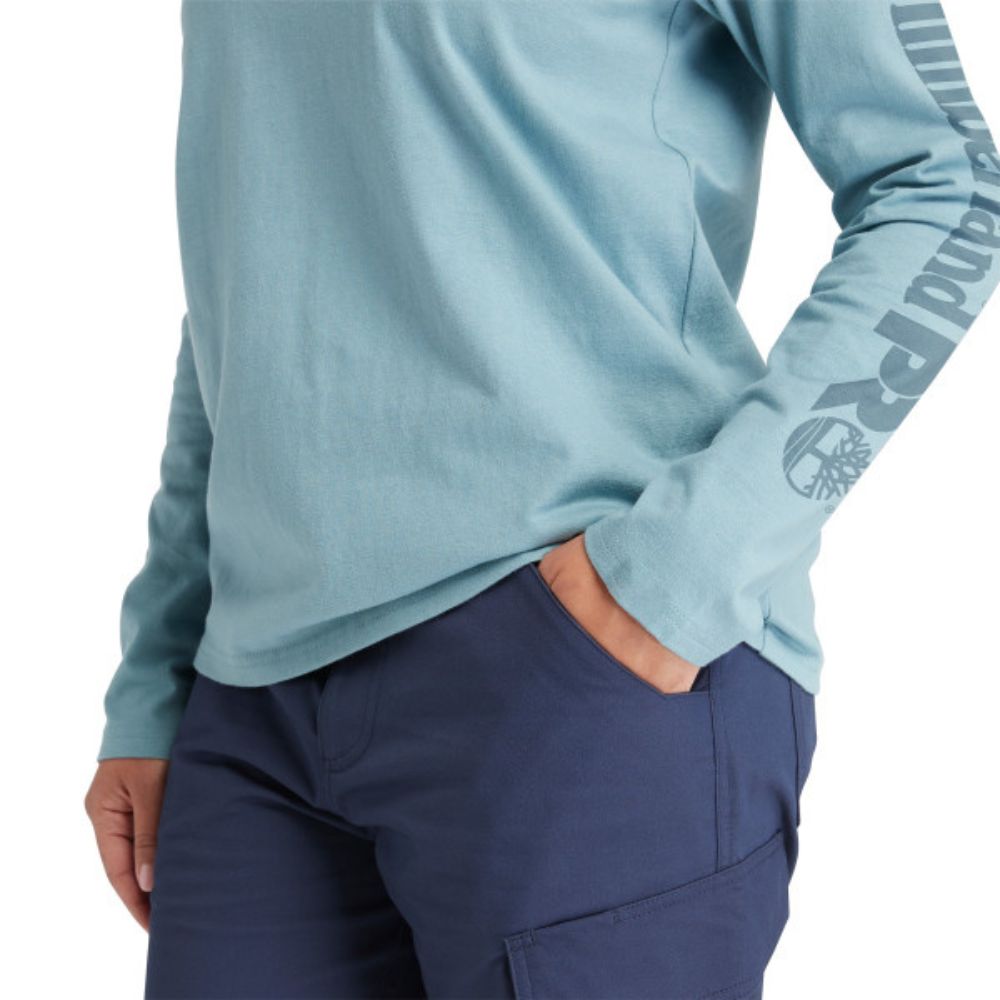 Timberland PRO® Women's Cotton Core Long Sleeve T-Shirt - Comfortable Workwear & Outdoor Shirt (Blue) | Perfect for Construction, Hiking & Casual Wear