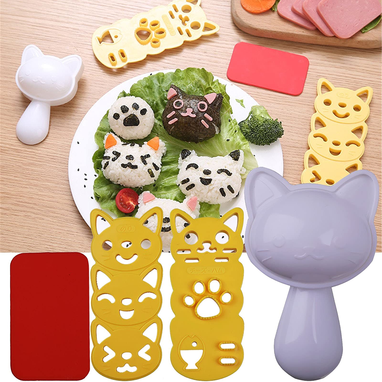 Boddenly Rice Ball Molds - 3-Piece Sushi Maker Kit with Spoon for Perfect Onigiri & Rice Balls - Durable Kitchen Cooking Utensil Tools (Yellow) - Ideal for Meal Prep, Bento Boxes & Japanese Cuisine