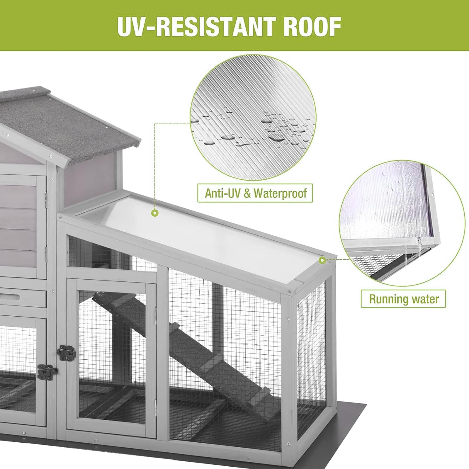 Premium Wooden Chicken Coop & Rabbit Hutch - 2-Tier Outdoor/Indoor Small Animal Cage with Metal Floor Grid, PVC Leak-Proof Bottom, Ramp & UV-Coated Roof (53.4