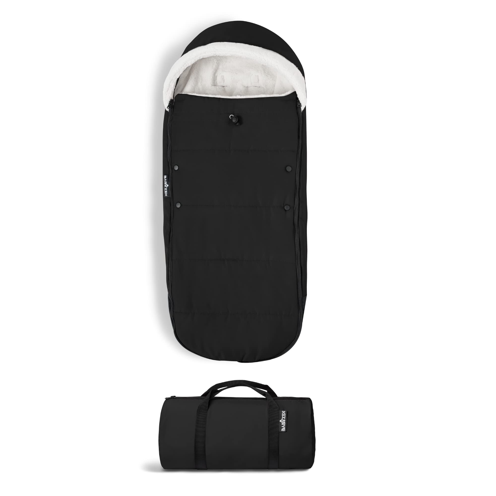 Babyzen YOYO Footmuff - Warm Black Sherpa-Lined Stroller Accessory with Fleece Hood & Drawstring | Includes Carry Bag & Machine Washable | Perfect for Winter Strolls & Travel