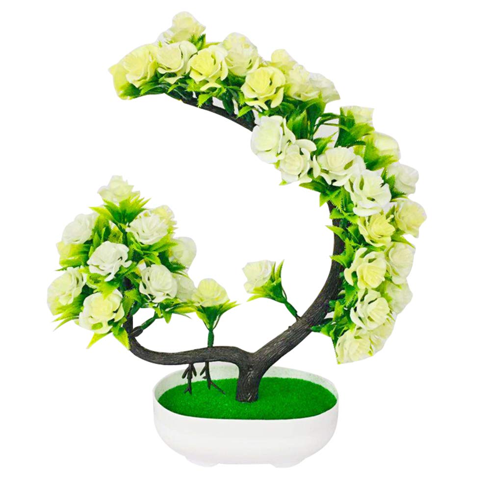 Artificial Bonsai Rose Flower Tree - Realistic Potted Plant for Home & Office Decor, Desktop, Garden Party Table Centerpiece (Milk White) | Perfect for Living Room, Wedding Decorations & Gift Giving