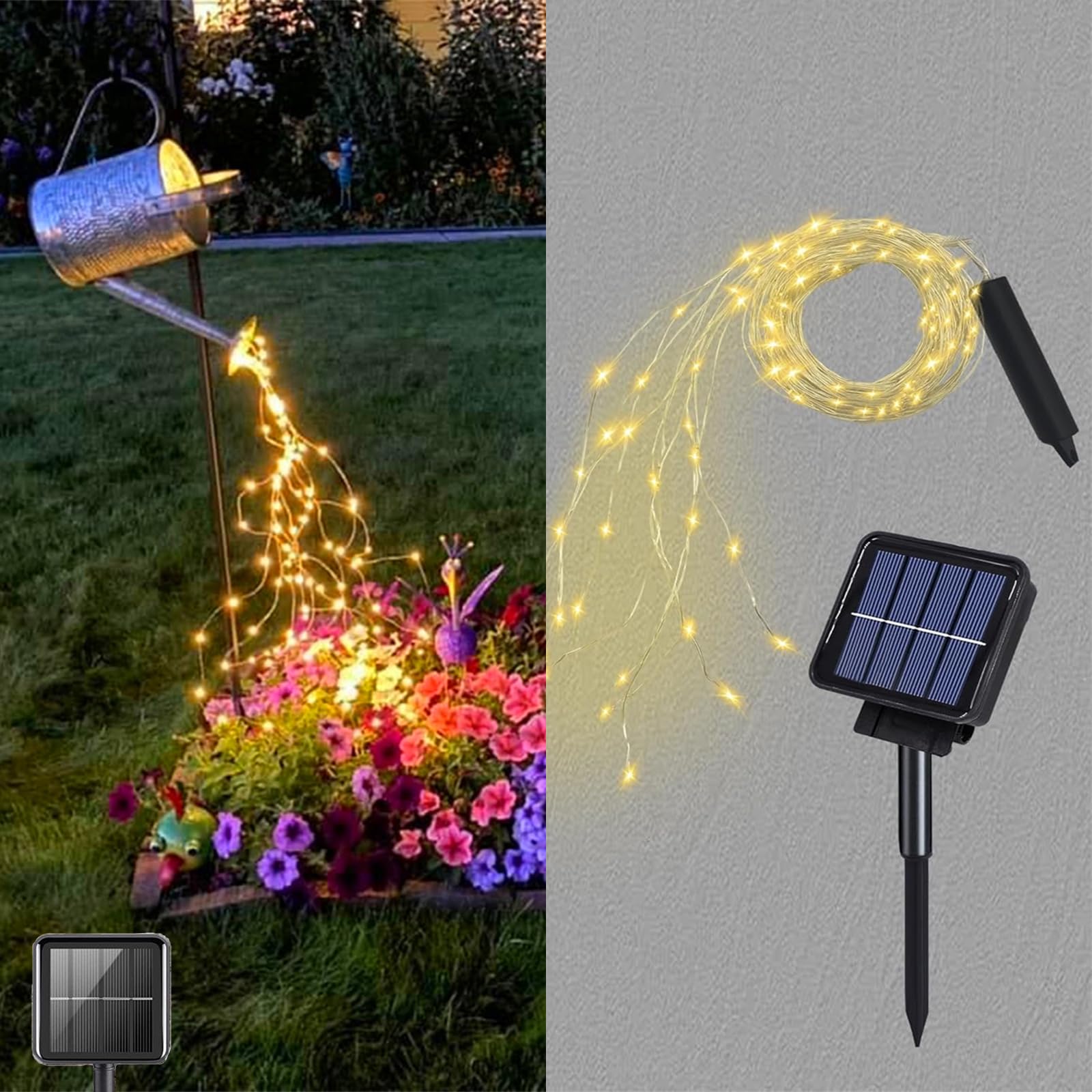 VOOKRY 200 LED Solar Fairy String Lights Outdoor Waterproof - 10 Strands Solar Powered Waterfall Lights with 8 Modes, Warm White Watering Can Lights for Patio, Yard, Garden & Tree Decorations - Perfect for Weddings, Parties & Holiday Lighting