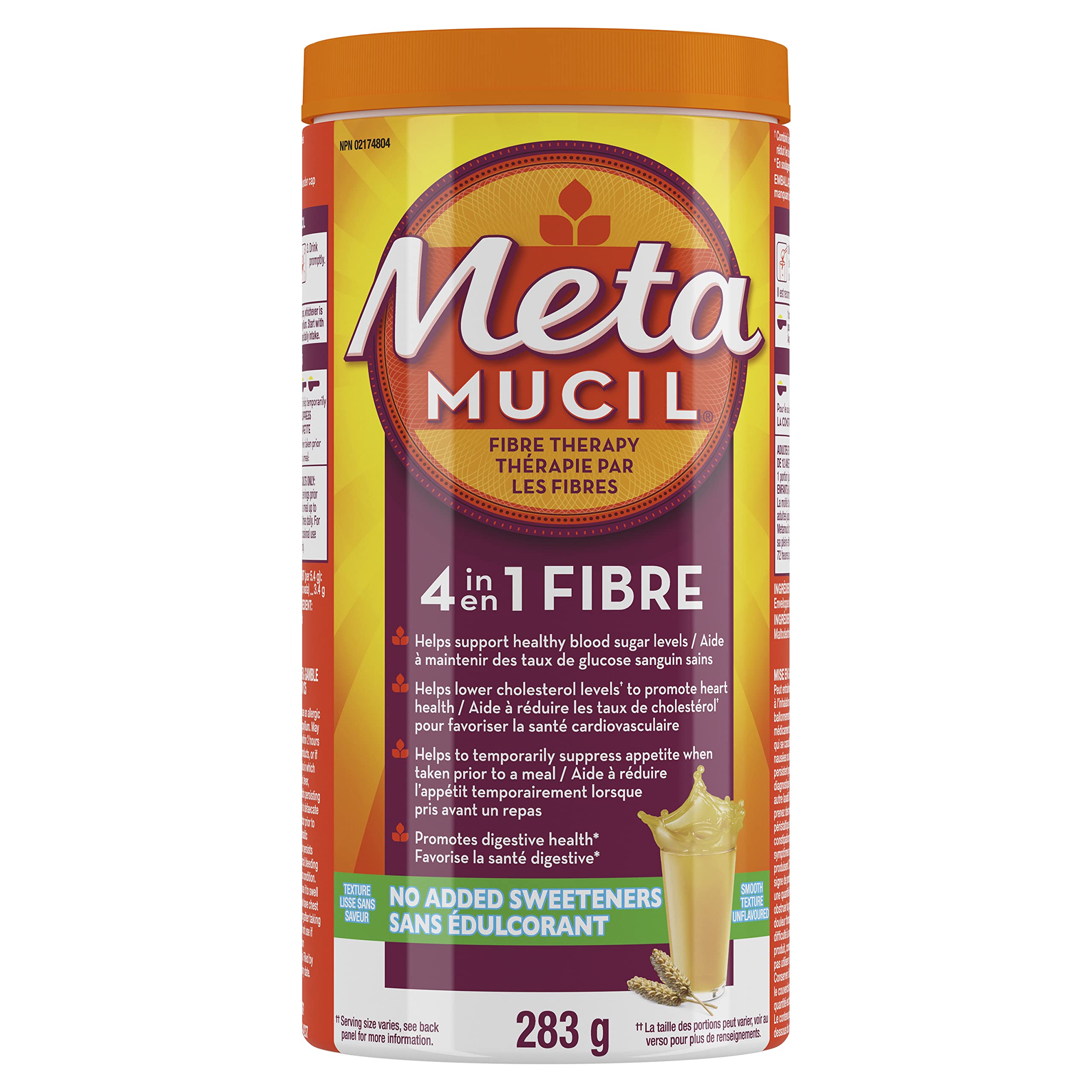 METAMUCIL Fiber Supplement Powder - No Added Sweetener, 283g - Supports Digestive Health & Regularity for Adults