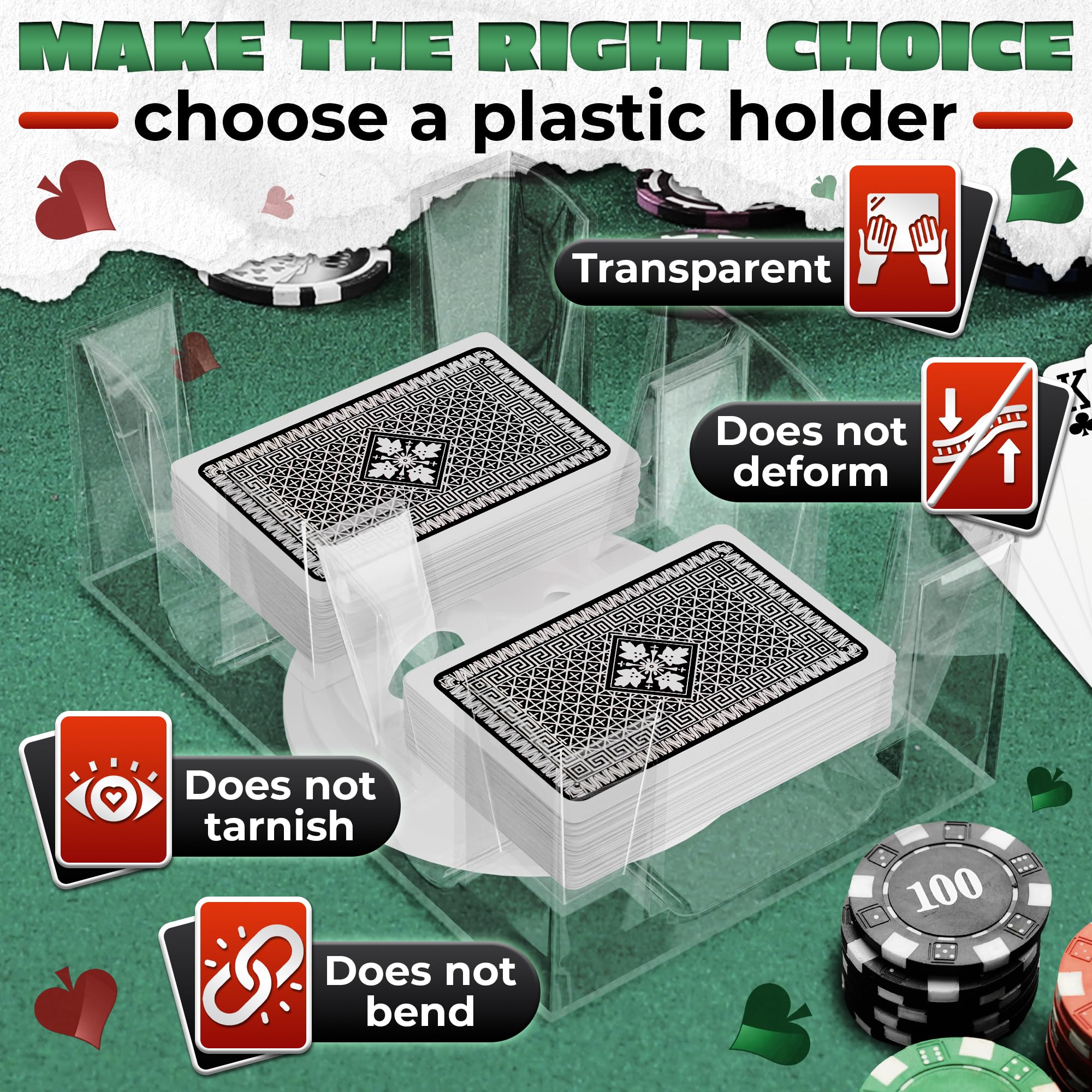 360° Rotating Dual Deck Poker Card Holder - Clear Acrylic Canasta & Casino Card Tray for Poker, Blackjack, and Card Games - Perfect for Game Nights, Casinos, and Family Gatherings