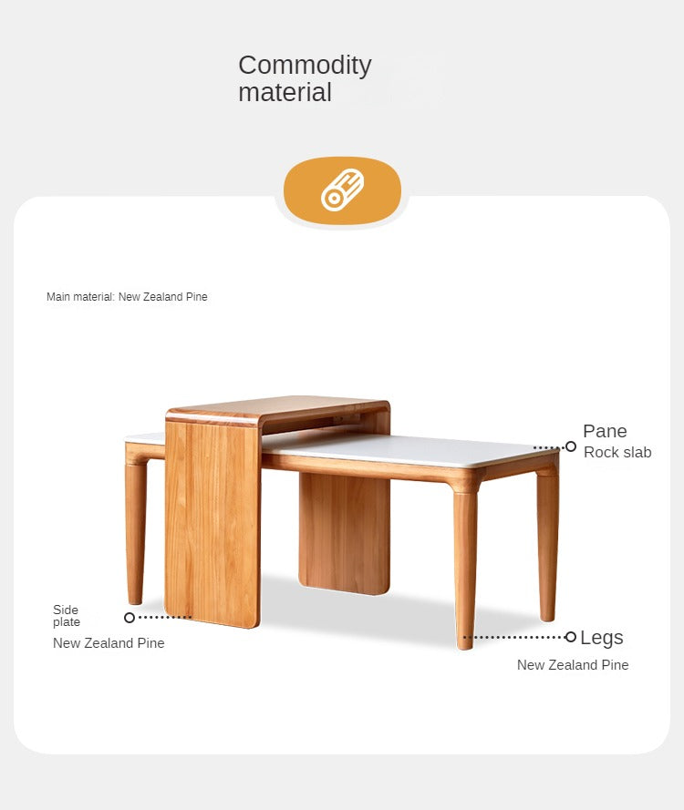 Modern Pine Solid Wood Coffee Table with Rock Plate Design - Stylish and Durable Living Room Furniture for Home Decor